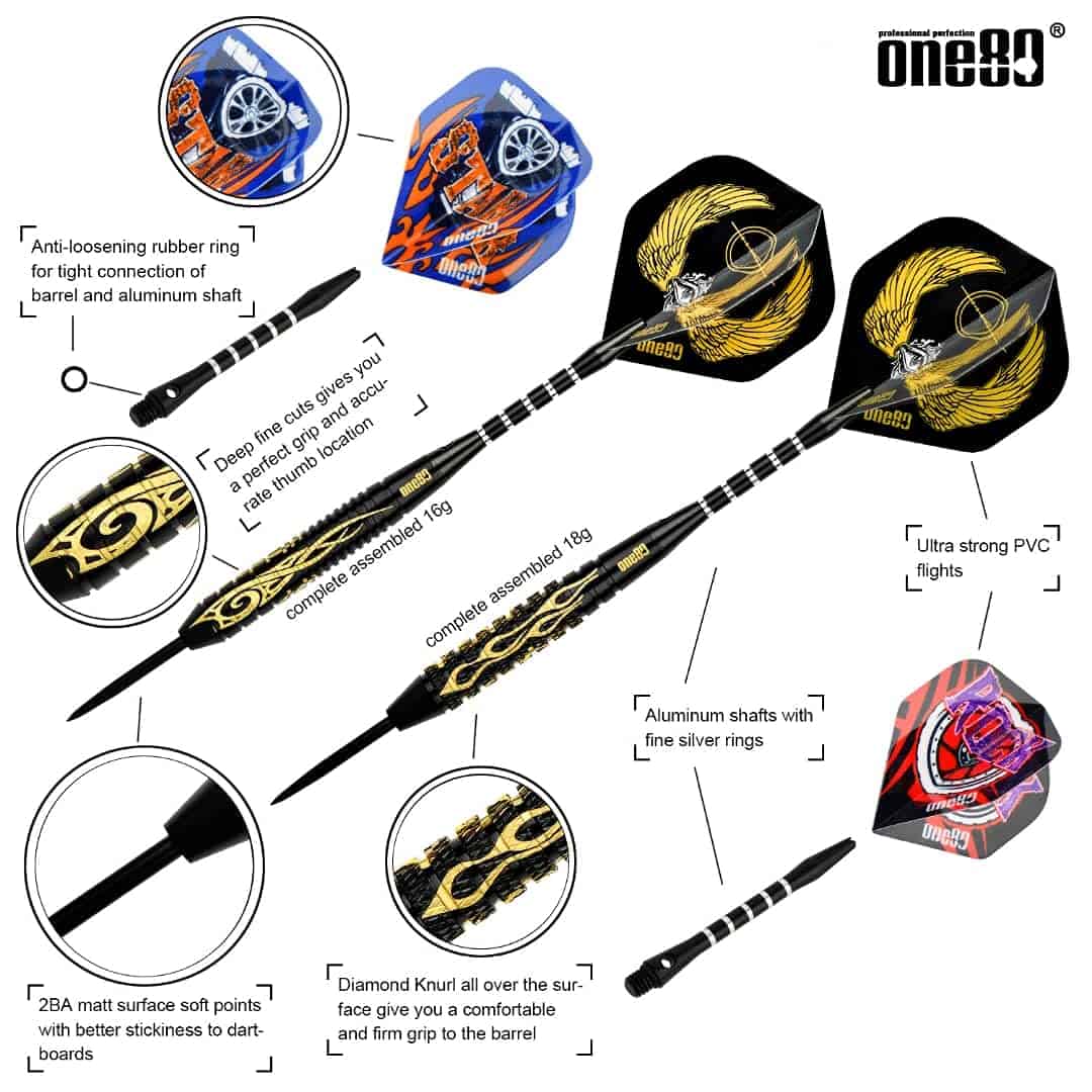 Set de Dardos Profesionales ONE80 Black FIRE - Paquete de - Imagen 4