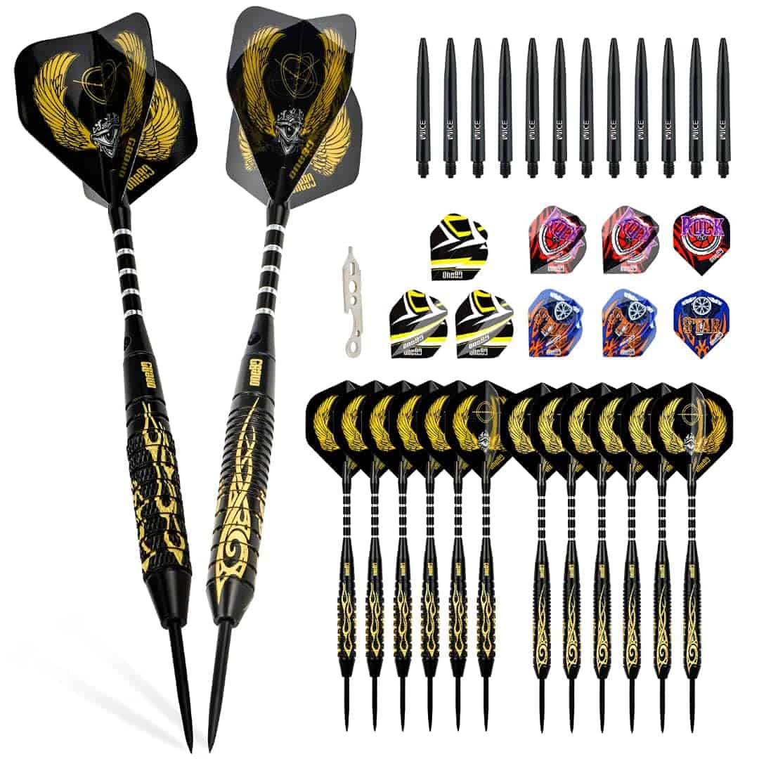 Set de Dardos Profesionales ONE80 Black FIRE - Paquete de