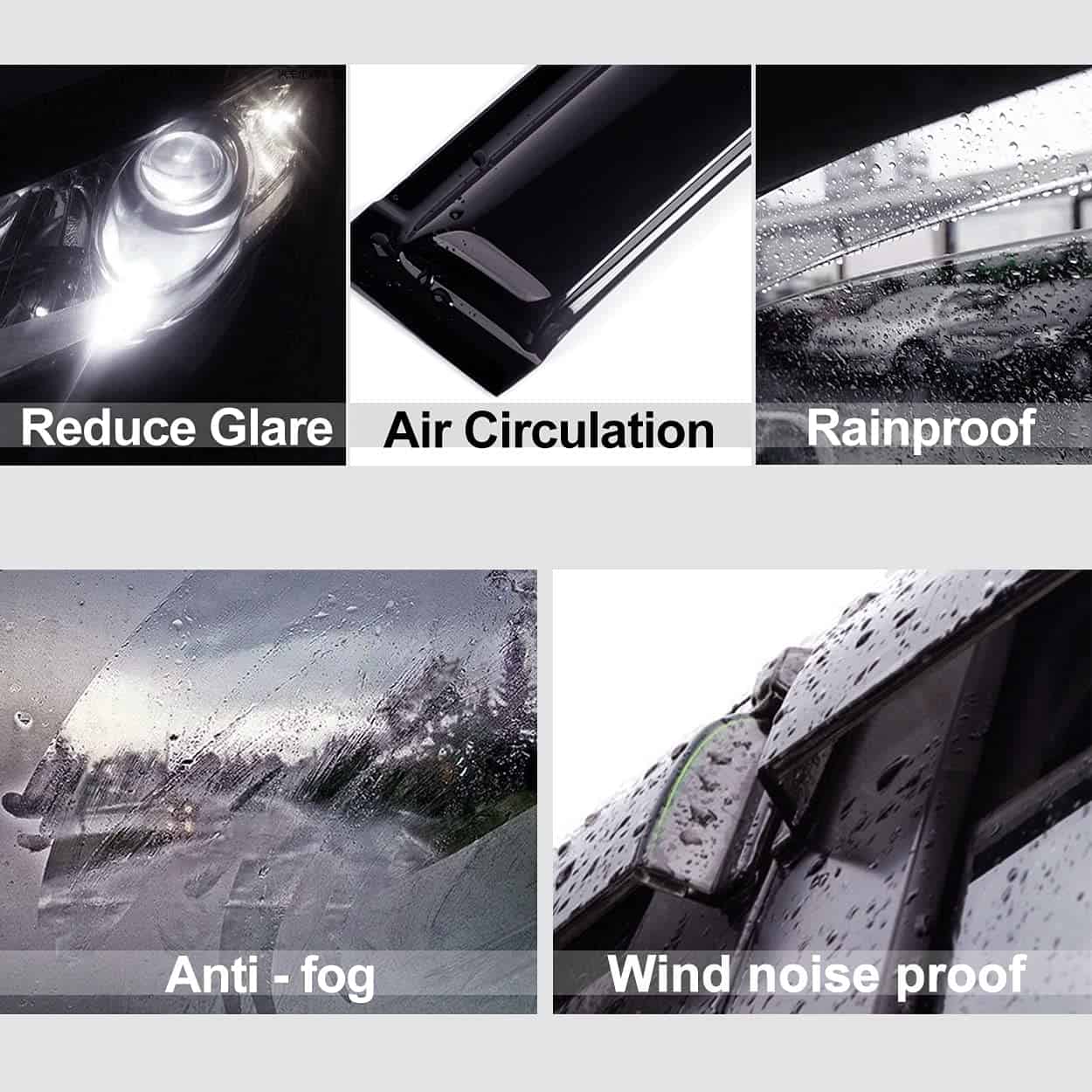 Kucaruce Sun Rain Guards Window Visors Wind Vent Deflector, - Imagen 5