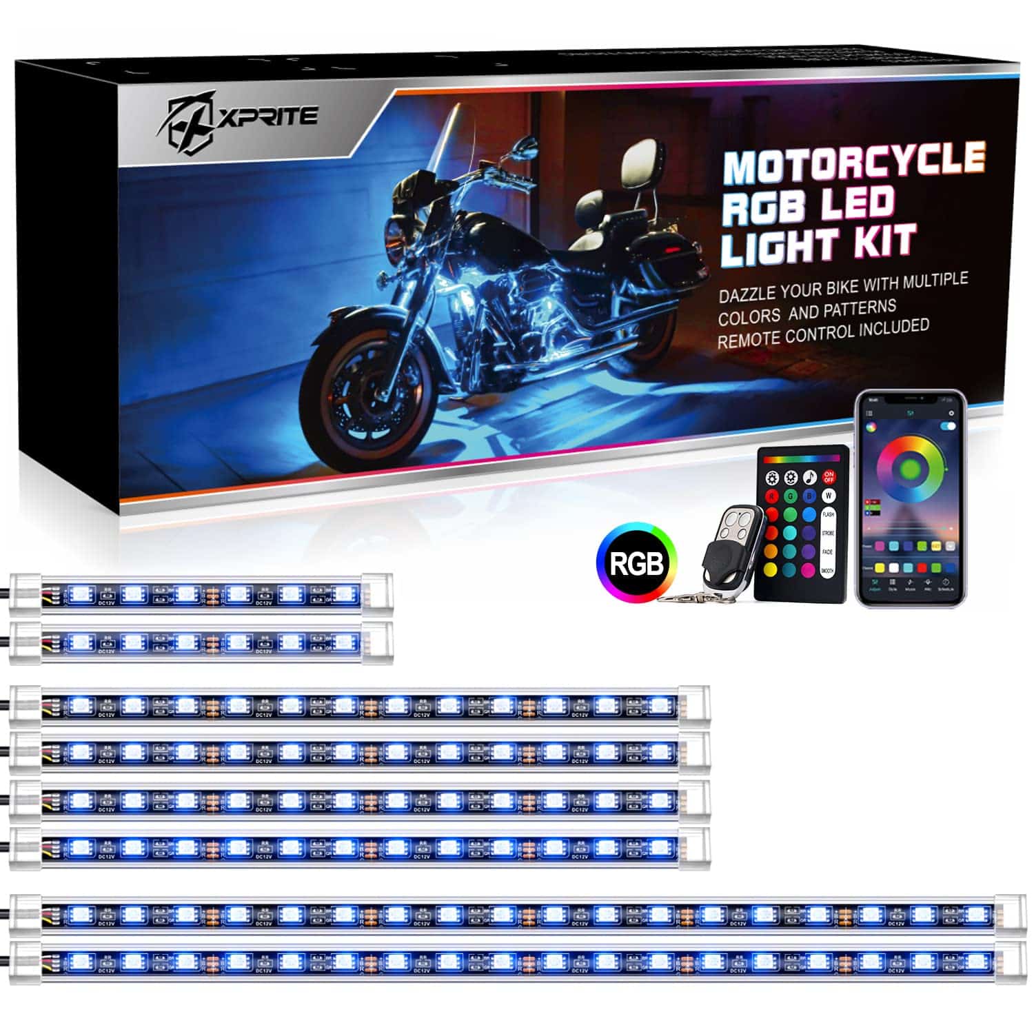 Kit de Luces LED RGB para Motocicleta Xprite a Prueba de