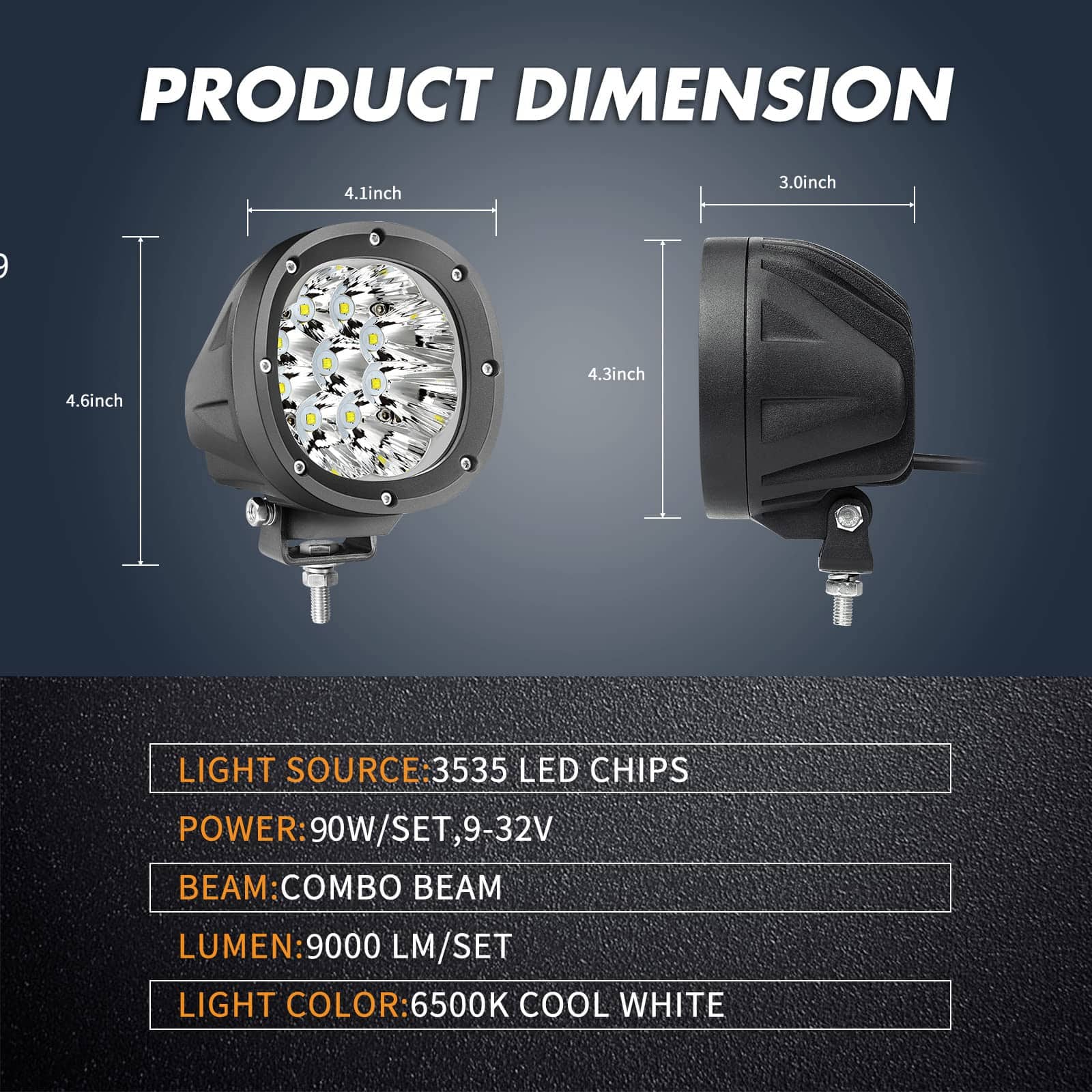 ANGU TECH Luces LED Offroad Redondas de 4 Pulgadas 90W, Kit - Imagen 3