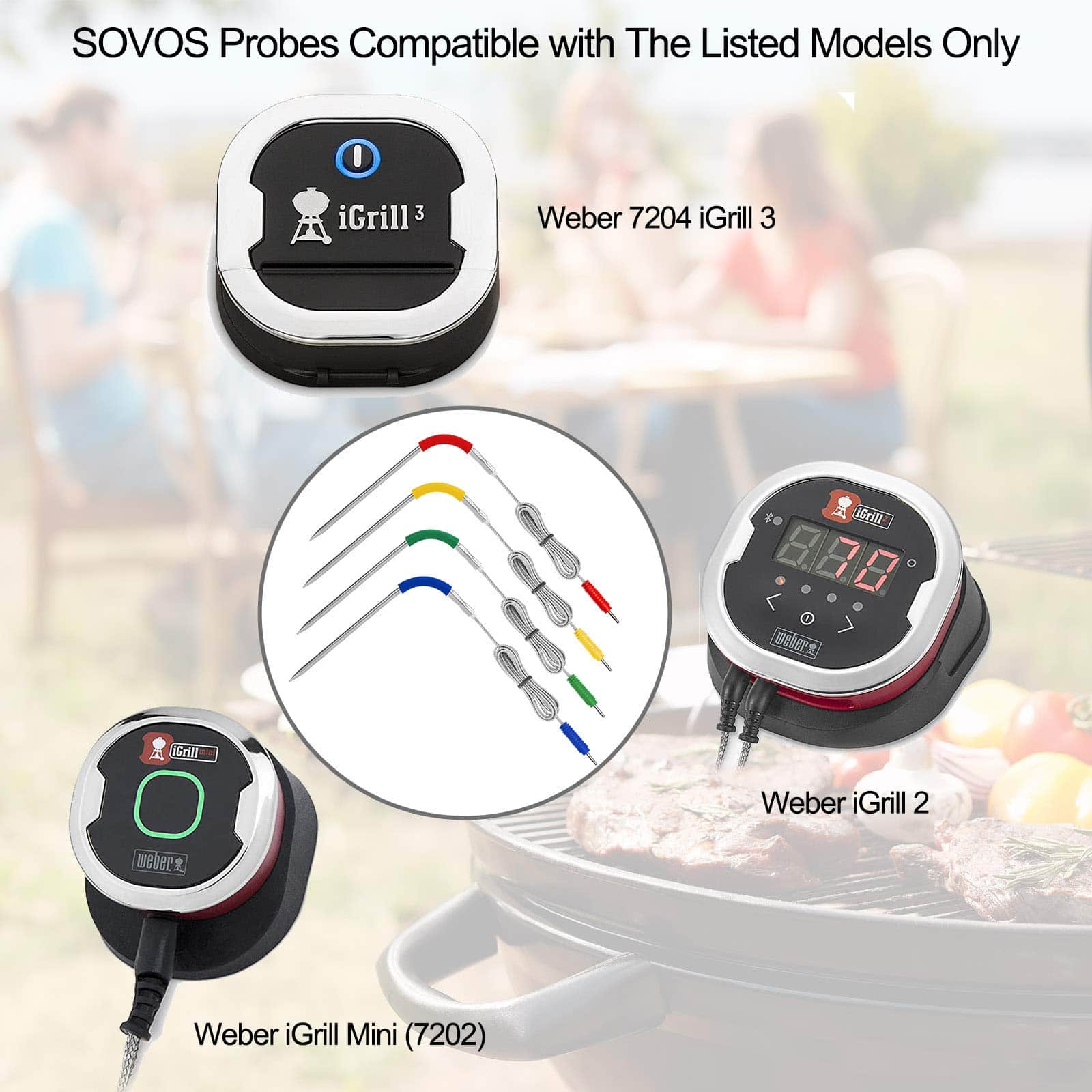 4-Pack Sonda de Parrilla de Repuesto para Weber Igrill 2, - Imagen 6