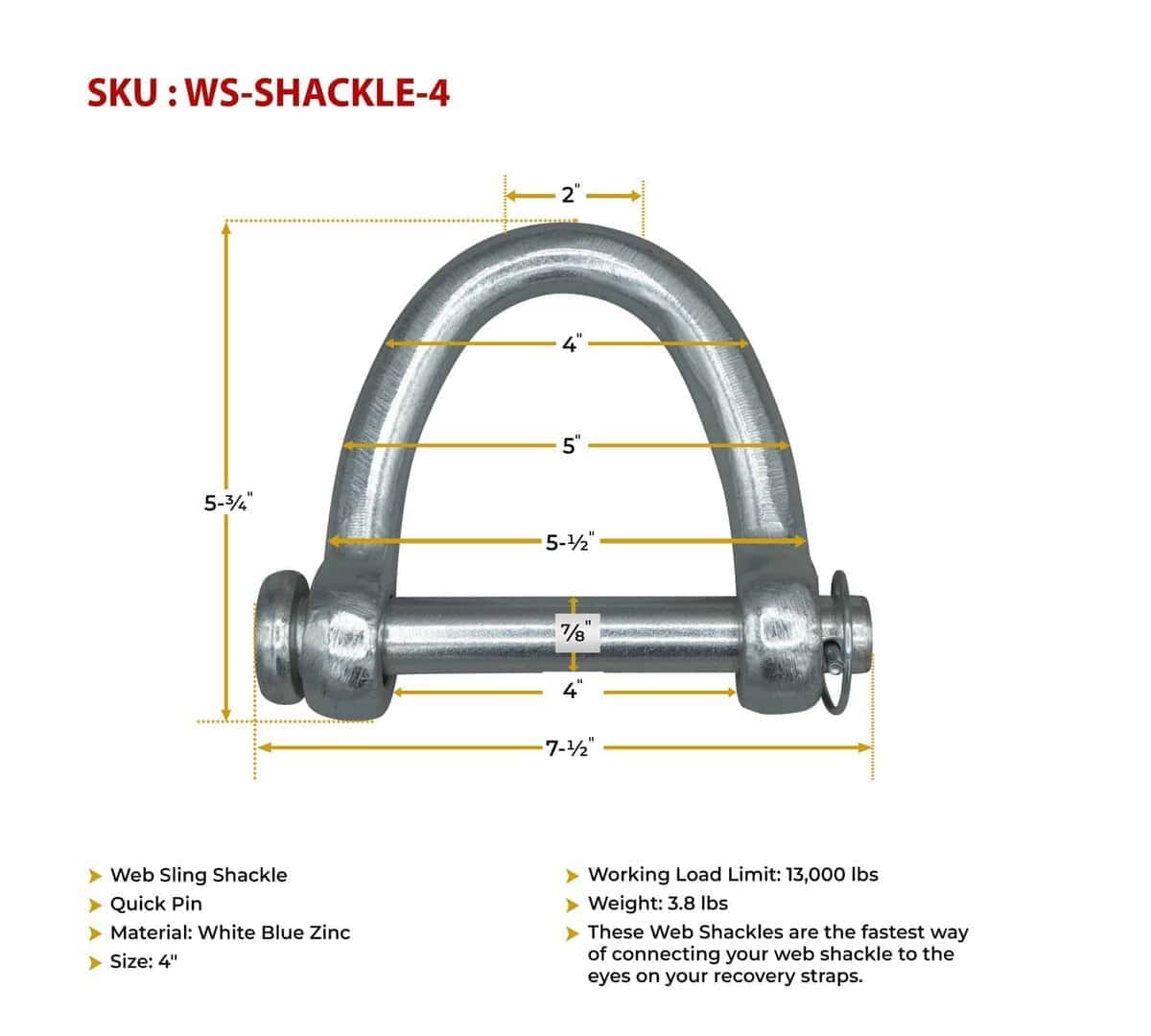Mytee Products Web Sling Shackle - 4" w/Quick Pin, 13,000 - Imagen 4