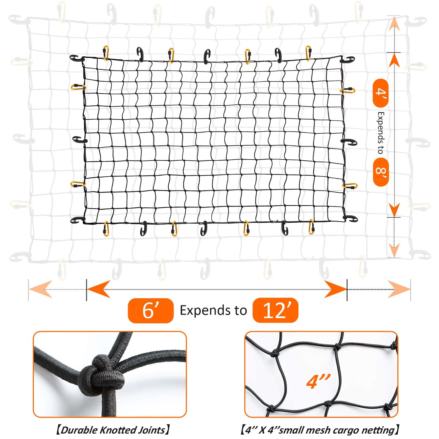 Red de Carga Kayphyeo, 4x6FT Red de Carga de Cama de Camión - Imagen 3