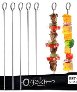 Brochetas planas de metal para barbacoa O-Yaki - Juego de 8