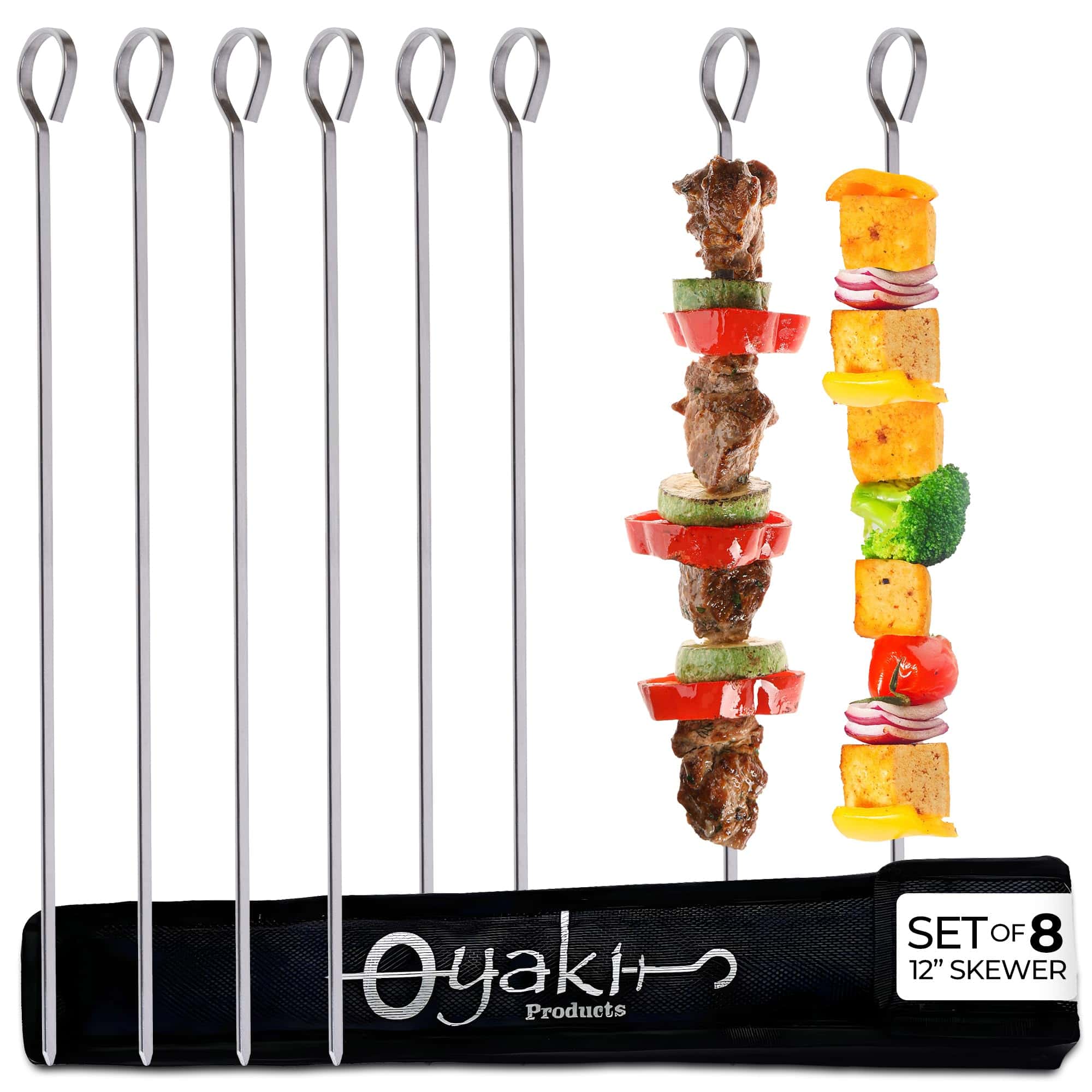 Brochetas planas de metal para barbacoa O-Yaki - Juego de 8