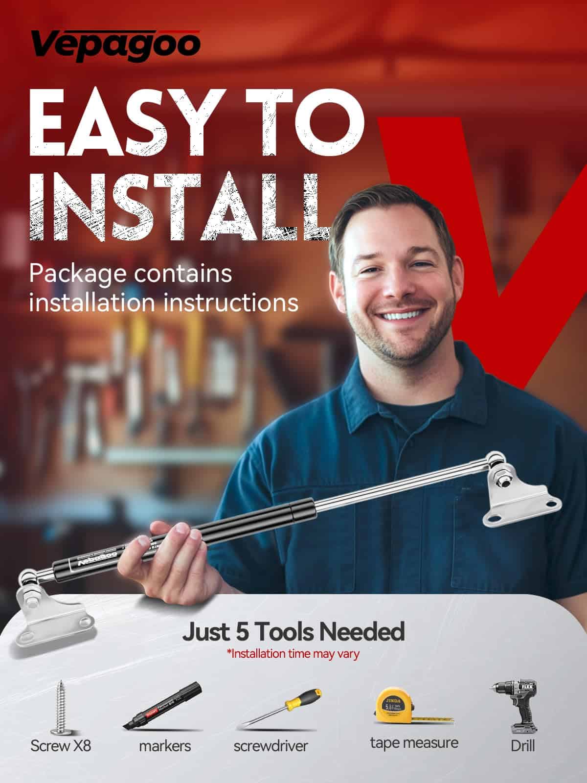 Amortiguadores de Gas Vepagoo de 20 Pulgadas 67 Lb/298N con - Imagen 8