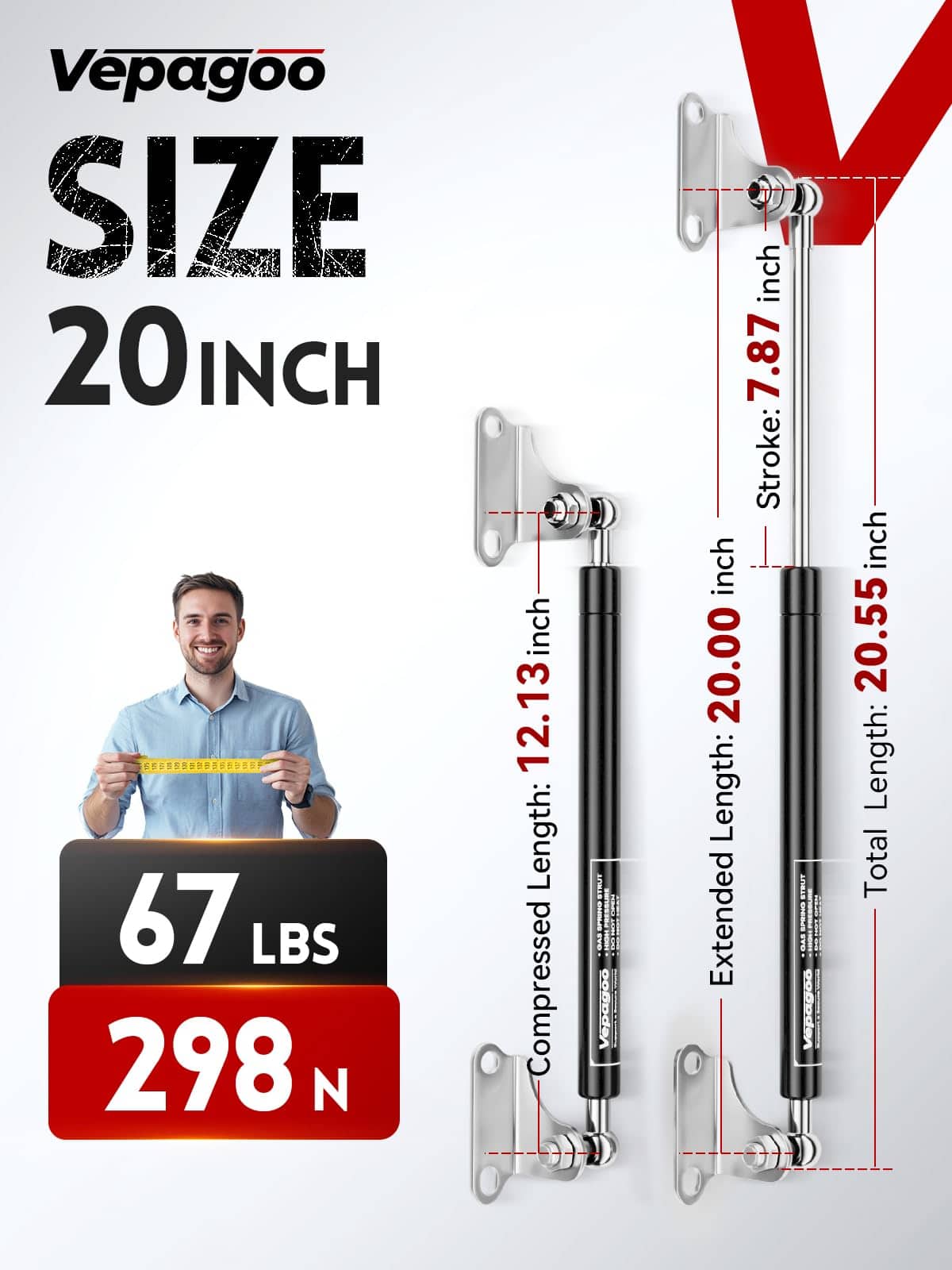 Amortiguadores de Gas Vepagoo de 20 Pulgadas 67 Lb/298N con - Imagen 3