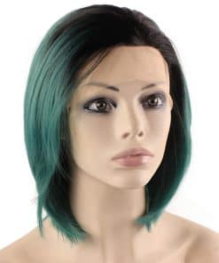 Peluca corta recta negra y verde ombre Mxangel de encaje