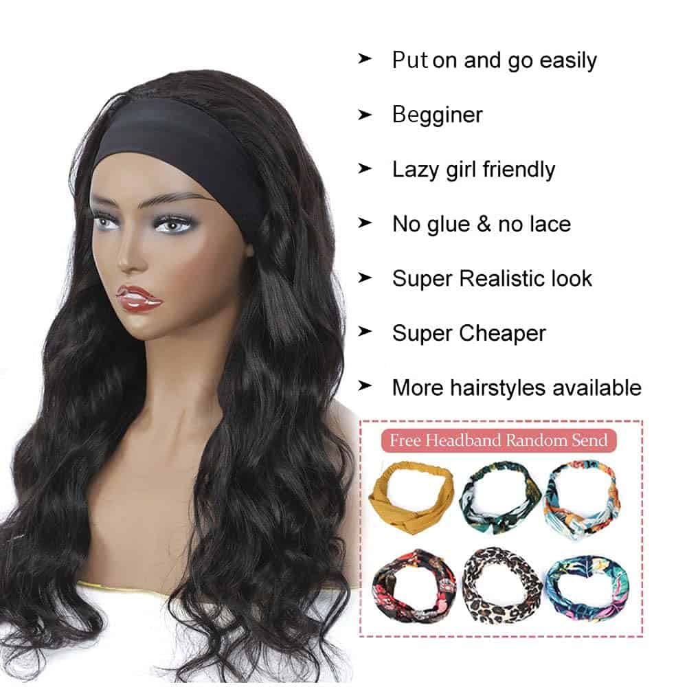 Peluca de Cabello Humano Onda Cuerpo con Diadema de 18 - Imagen 7