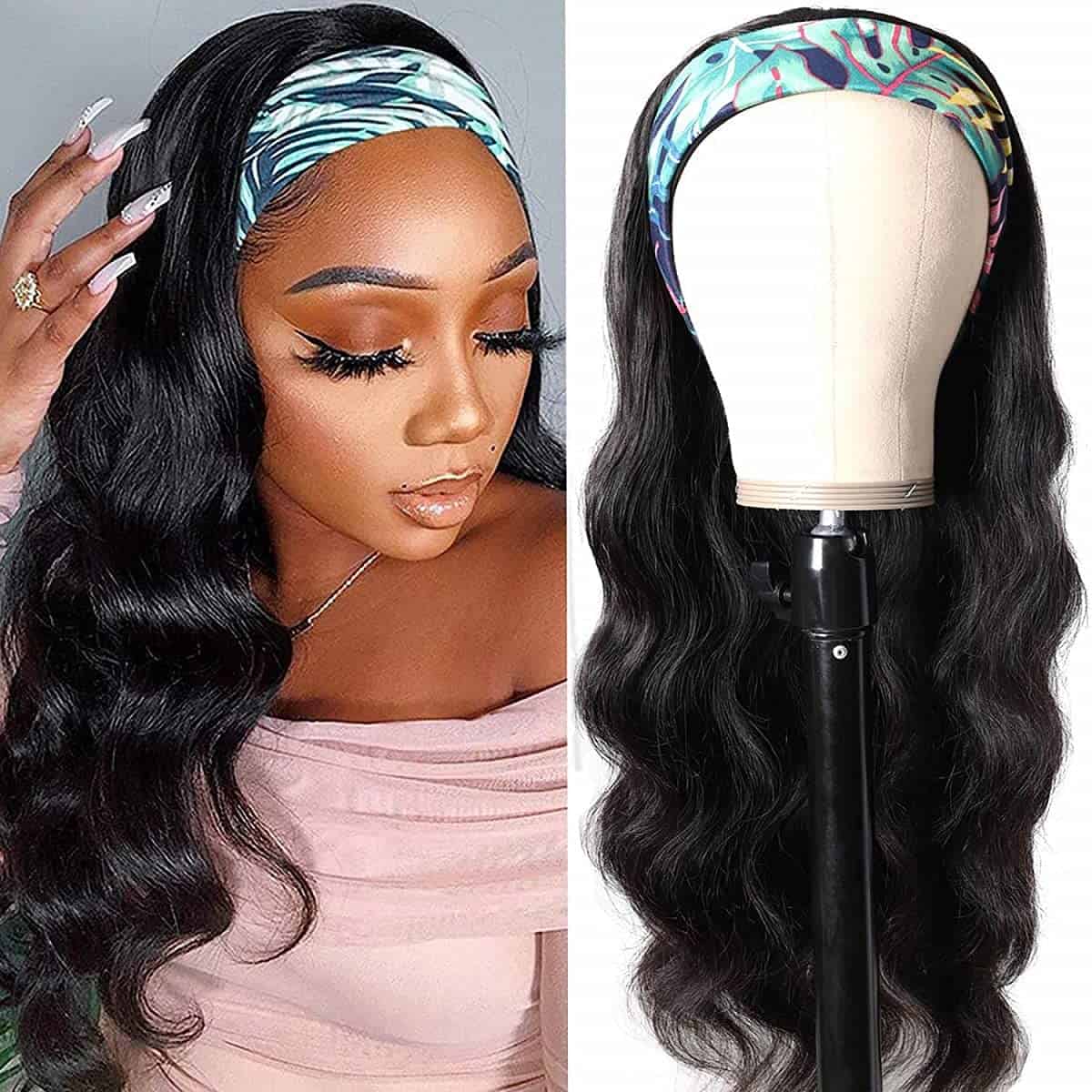 Peluca de Cabello Humano Onda Cuerpo con Diadema de 18