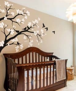 Gran Calcomanía de Esquina de Árbol con -Negro, Blanco