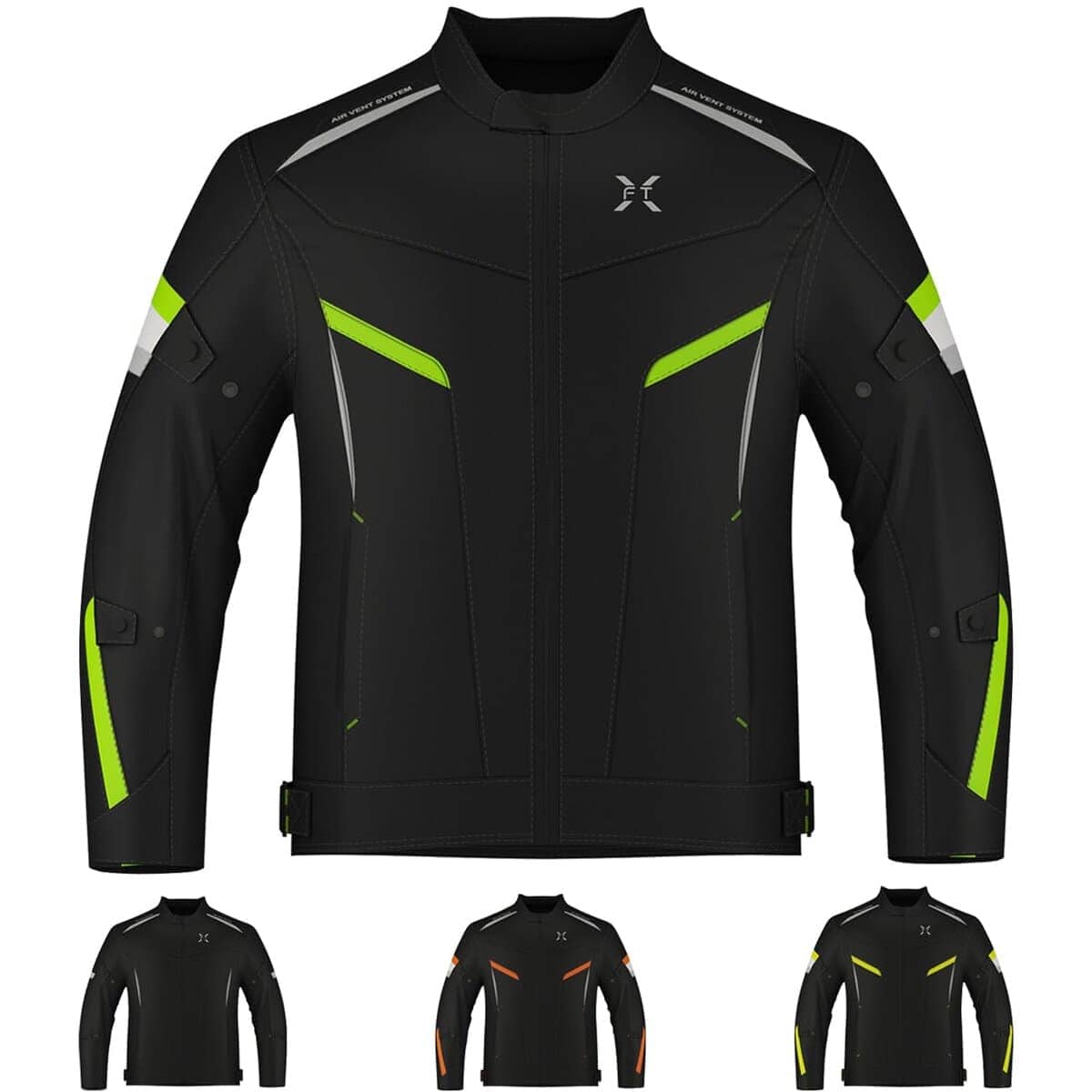 Chamarra de Motocicleta FTX Para Hombres, -Negro / Verde Flu