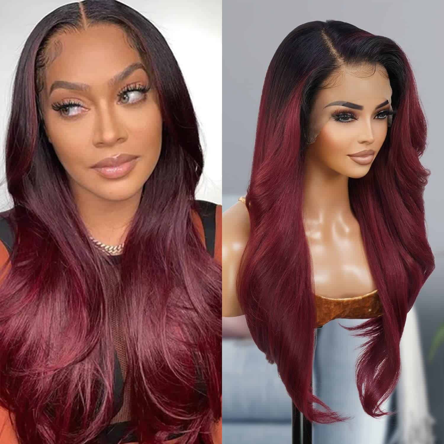 Peluca recta y rizada frontal de encaje HD GLAM21USA 13X6