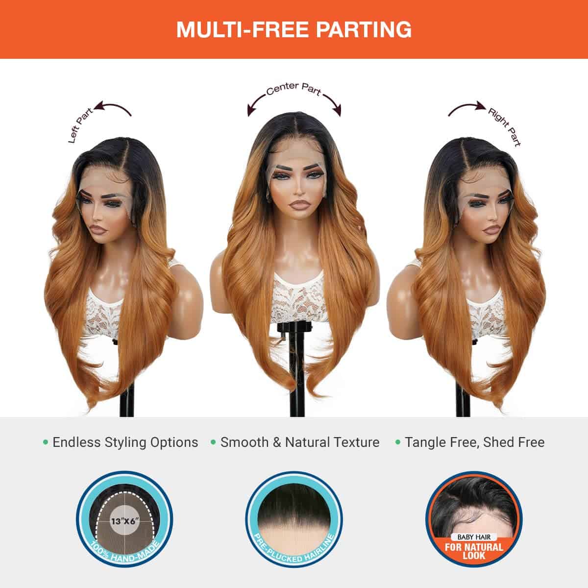 Peluca rizada y recta frontal HD Lace Front 13X6 sin - Imagen 4