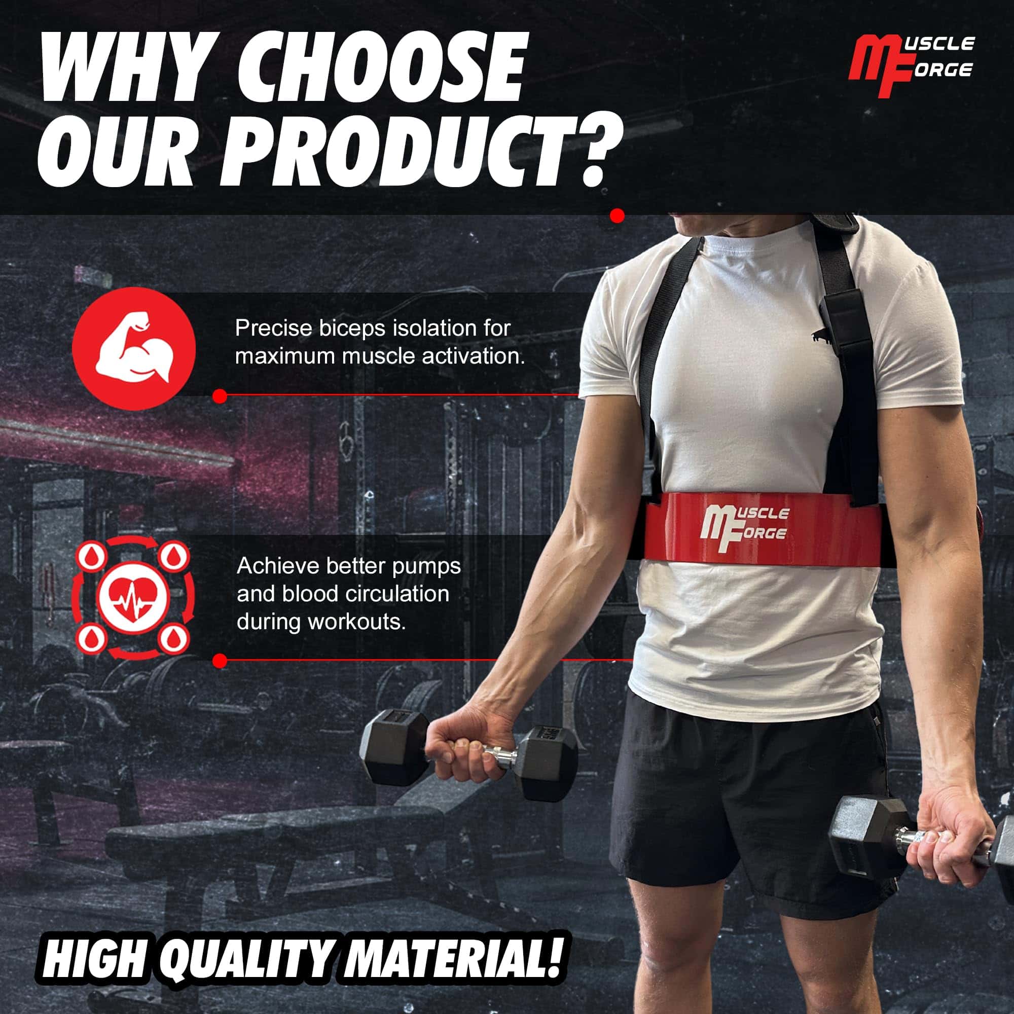 MuscleForge Arm Blaster para Bíceps y Tríceps -Negro - Imagen 4