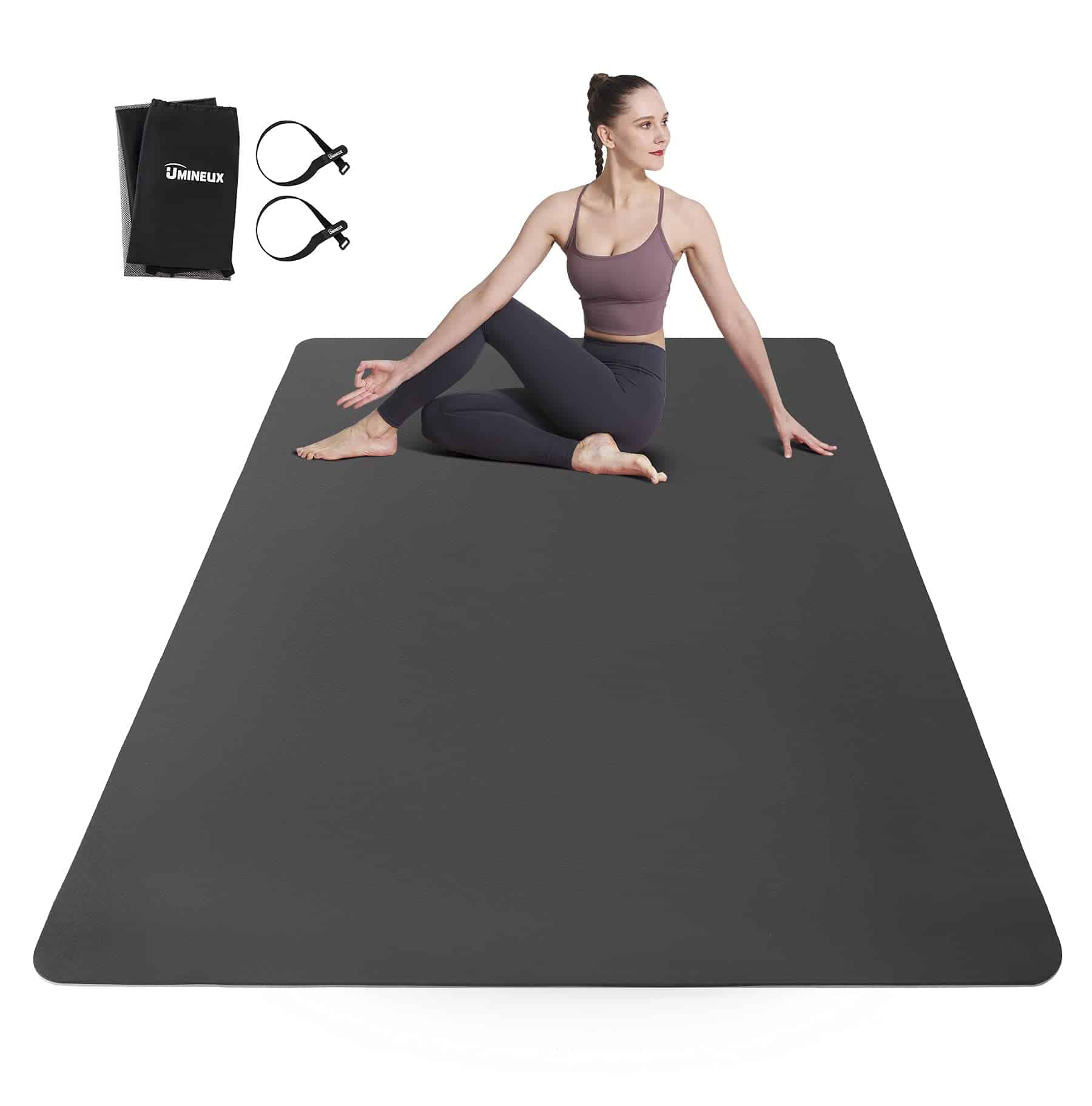 Tapete de Yoga Grande para Hombres y Mujeres -Negro y Gris G
