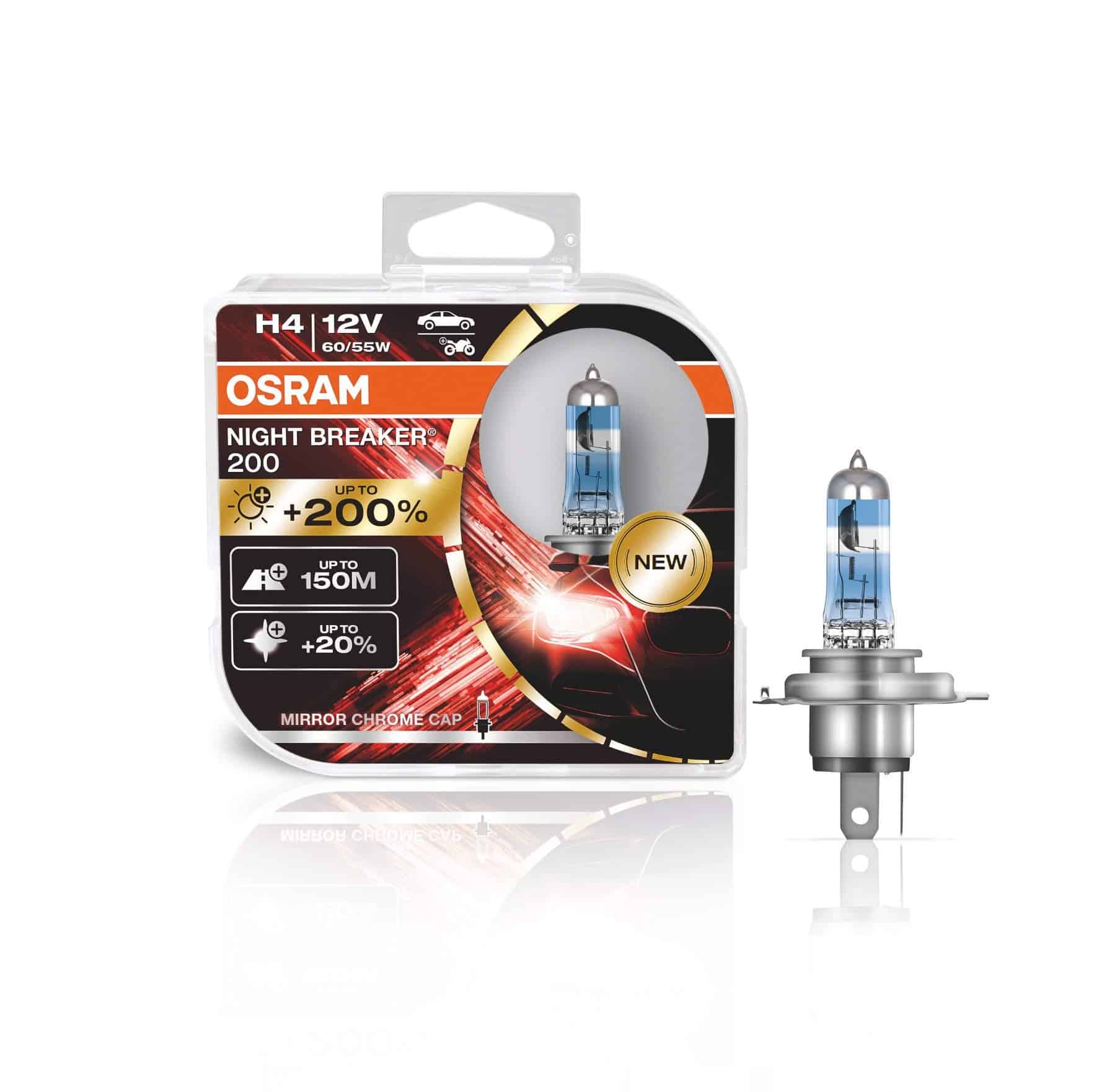 OSRAM NIGHT BREAKER 200, H4, +200% más brillo, lámpara