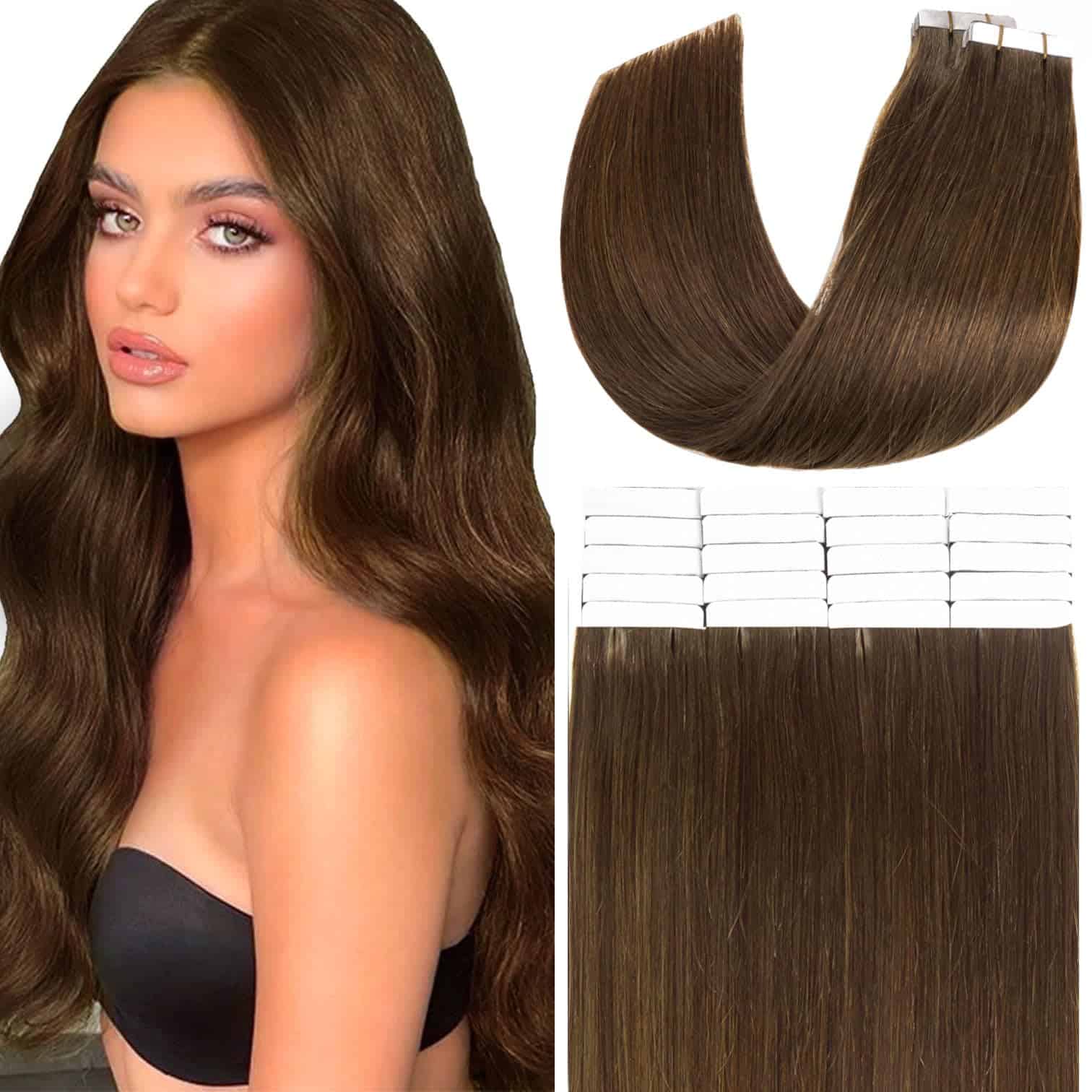 Extensiones de Cabello Anrosa Tape in Color Café Chocolate