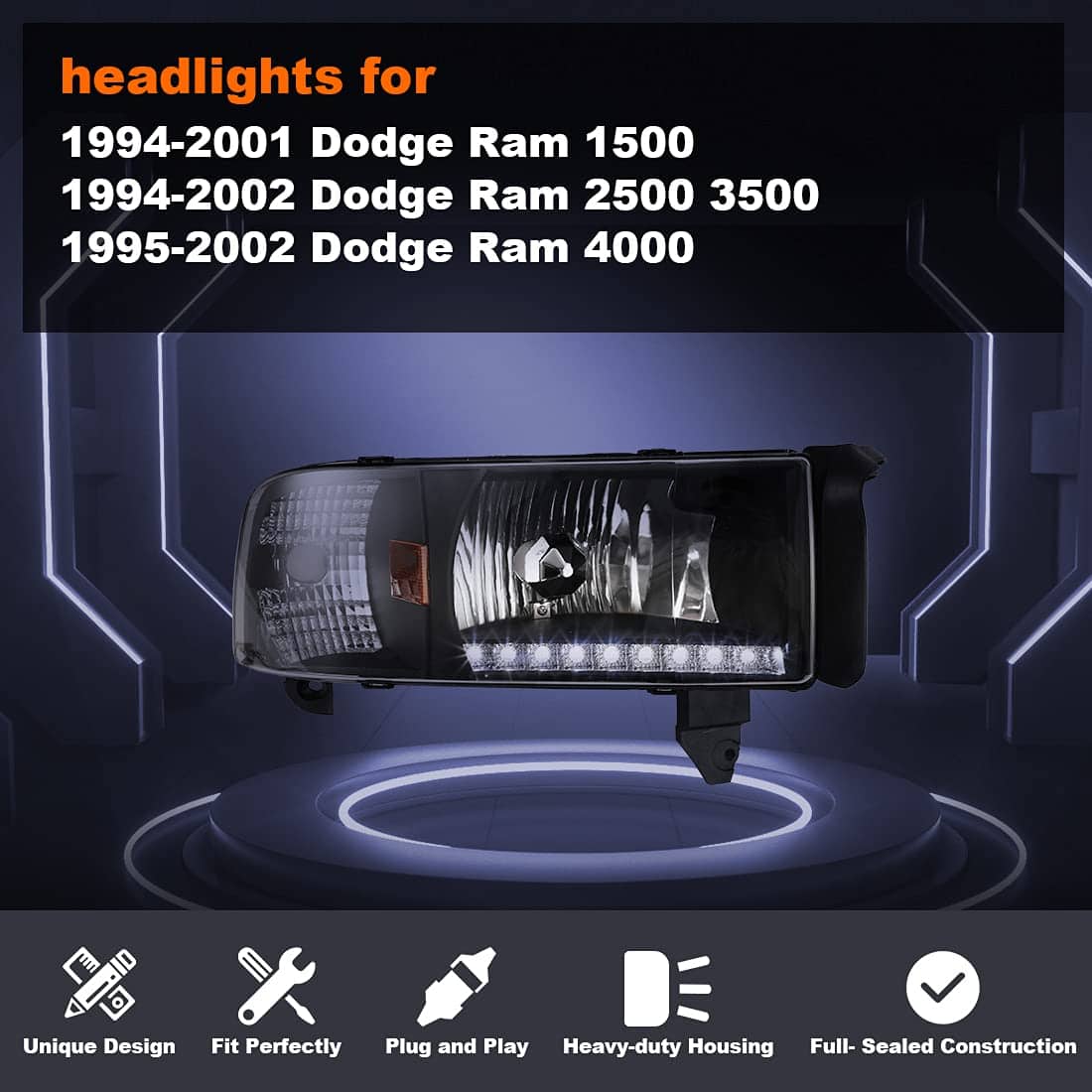 Faros Delanteros Led Nixon Offroad para 1994-2001 Dodge Ram - Imagen 4