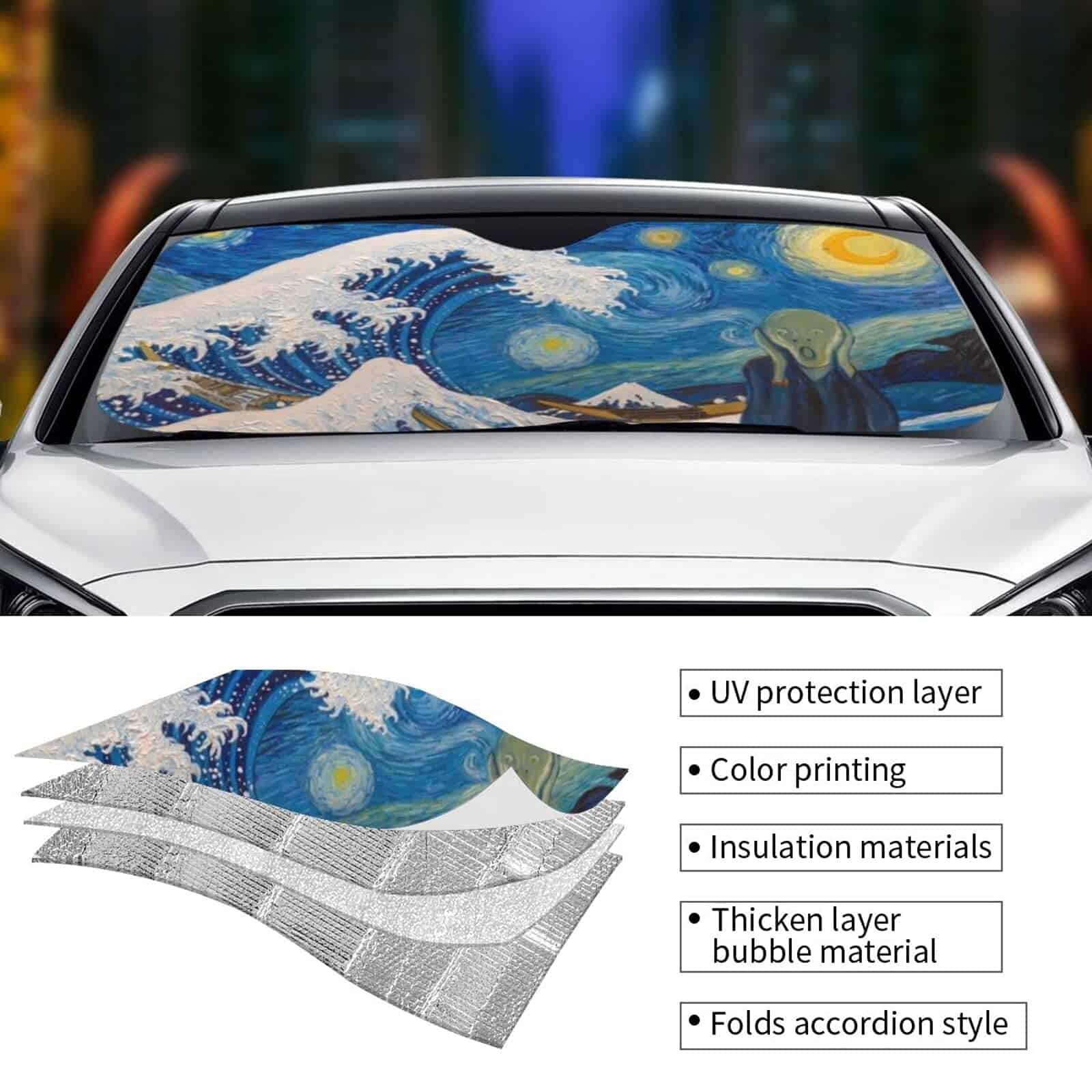 Sombrilla para parabrisas delantero con diseño de olas - Imagen 6