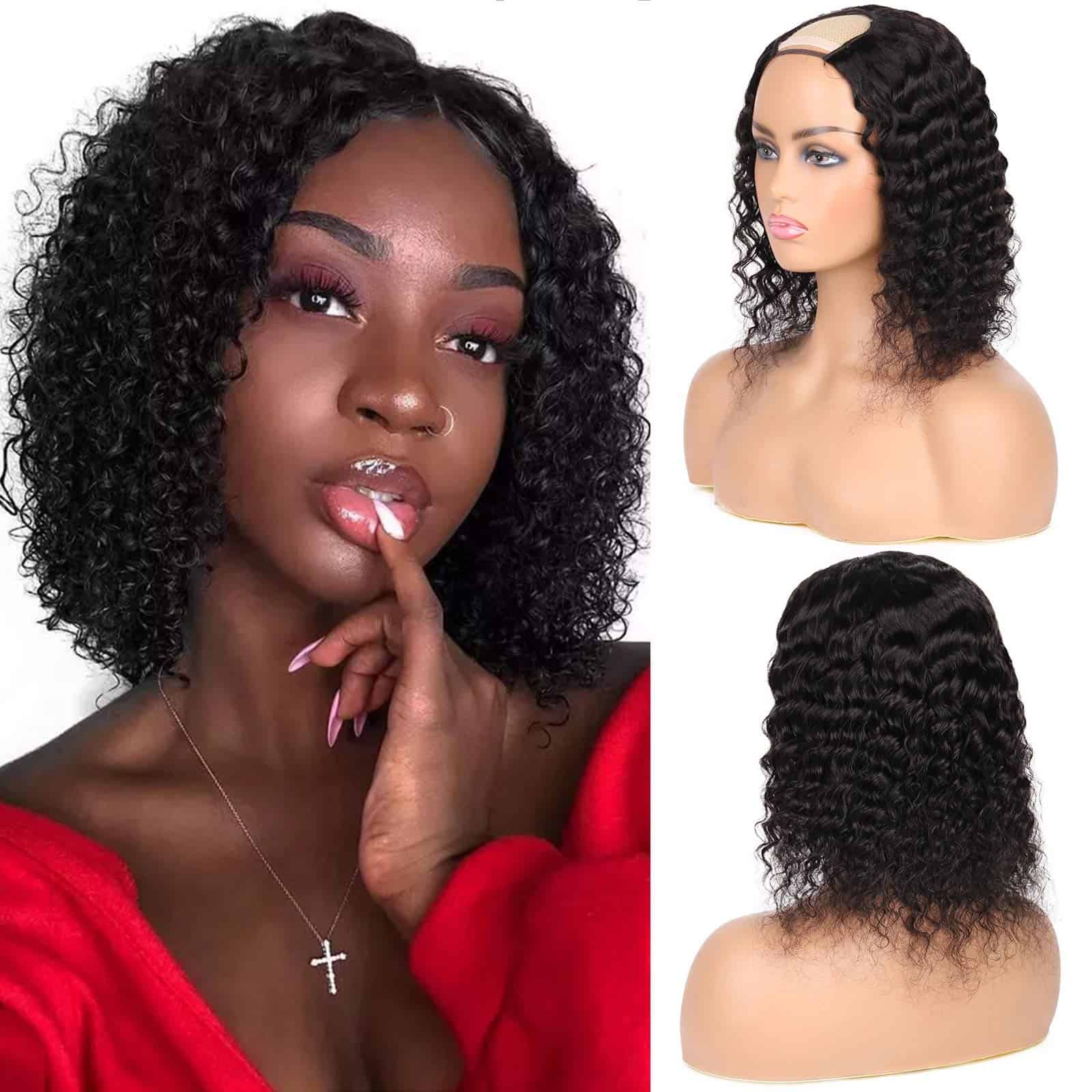 Peluca en forma de U de cabello ondulado huarisi para