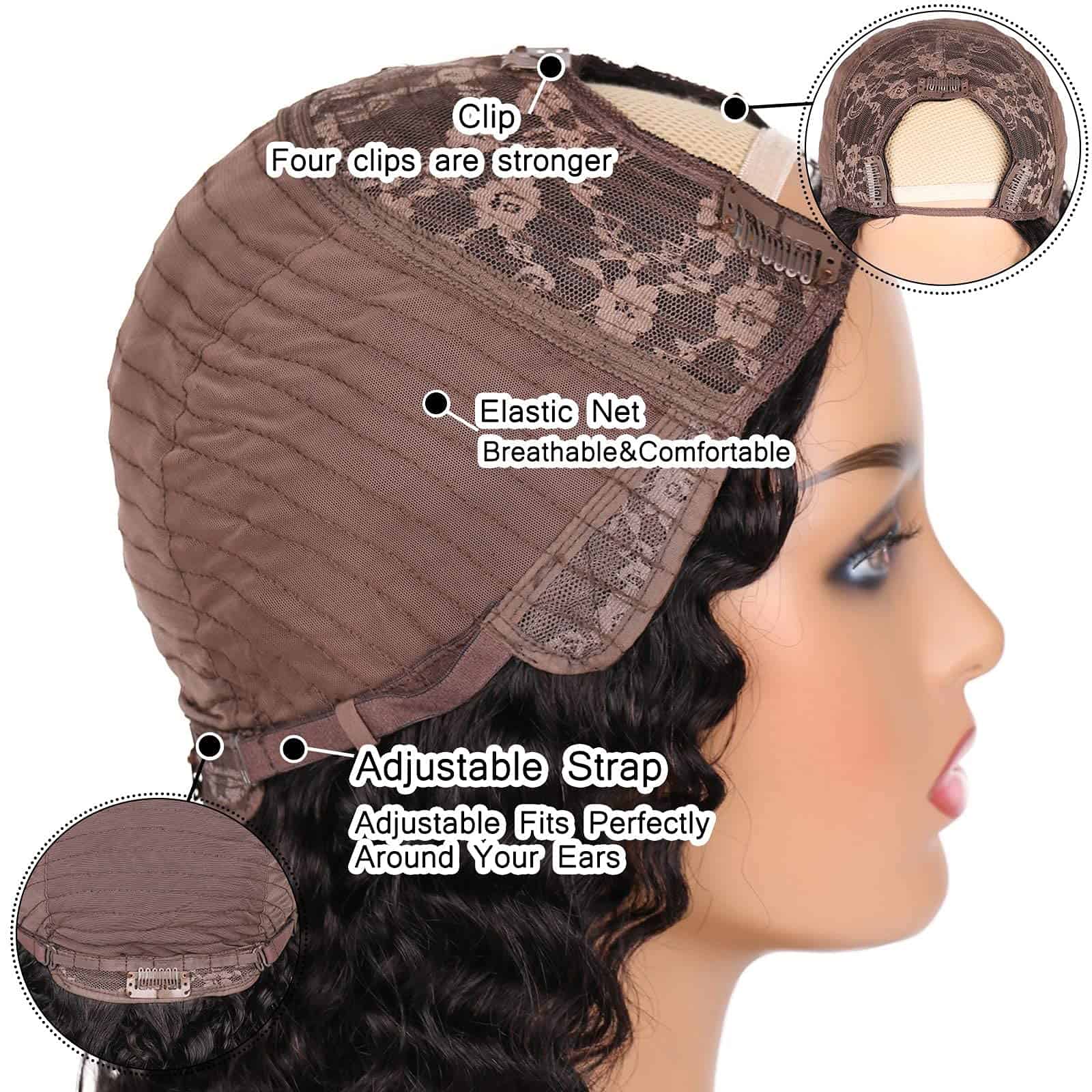 Peluca en forma de U de cabello ondulado huarisi para - Imagen 8