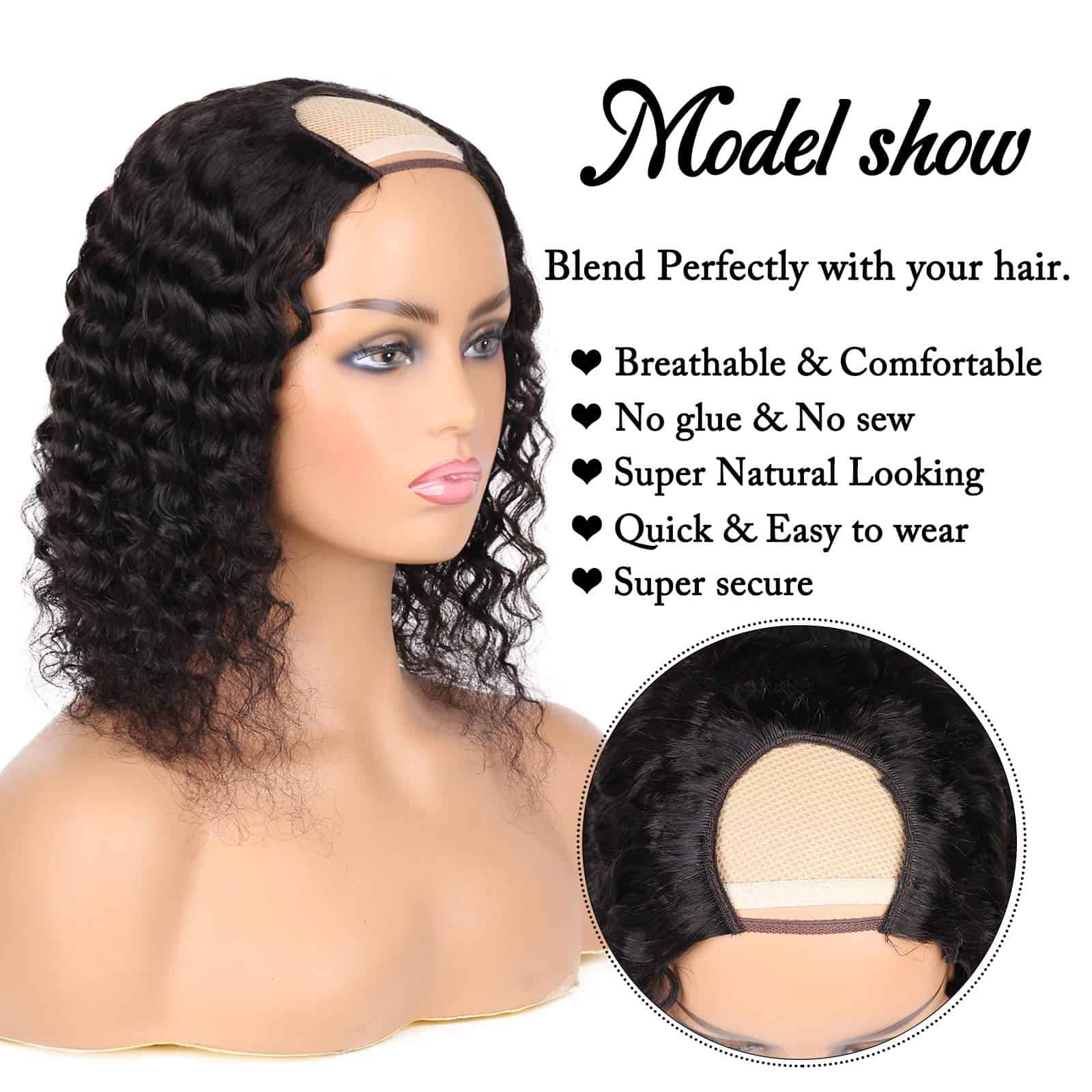 Peluca en forma de U de cabello ondulado huarisi para - Imagen 3