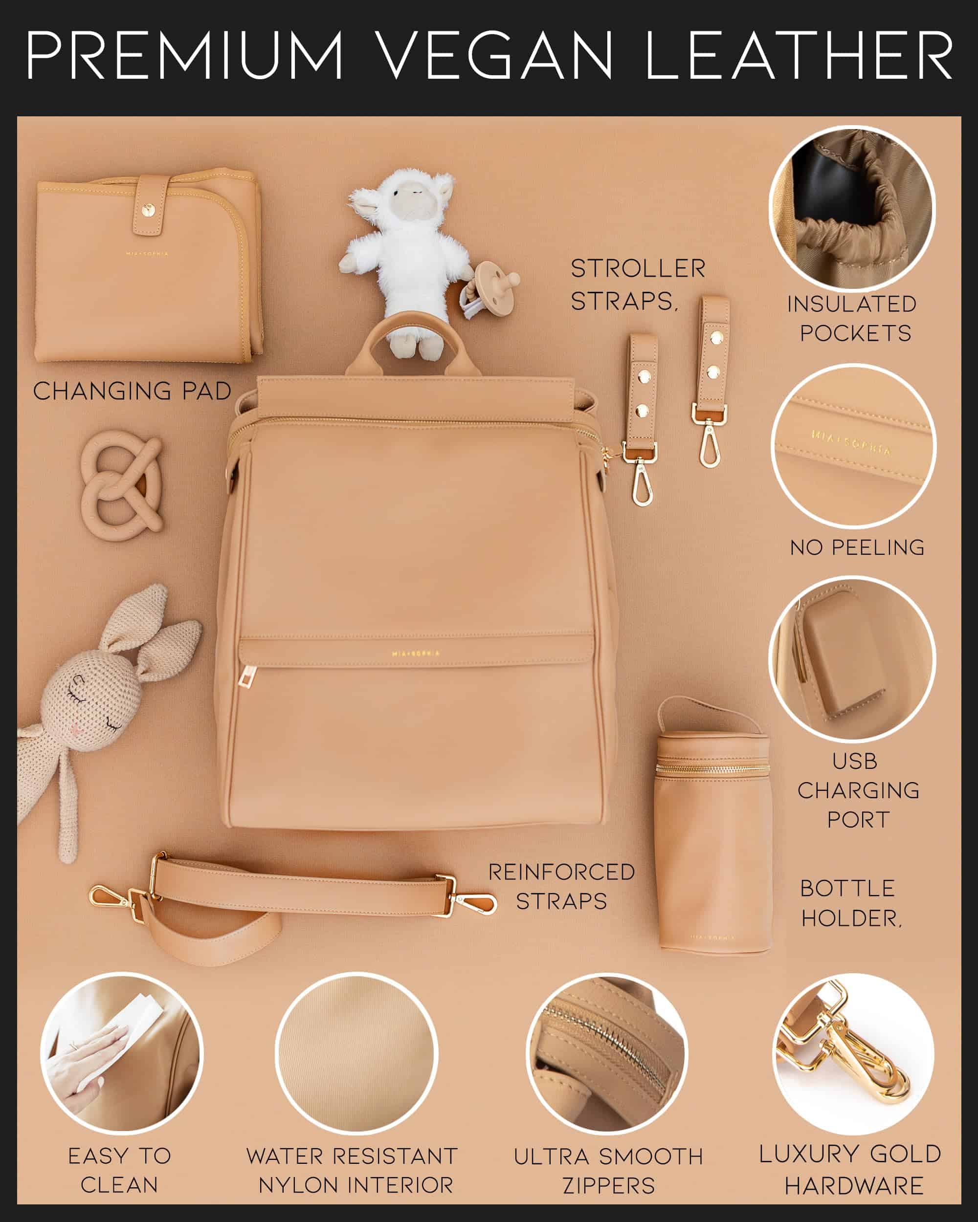 Mochila de Cuero para Pañales MIA + SOPHIA -Marrón Sophia - Imagen 3