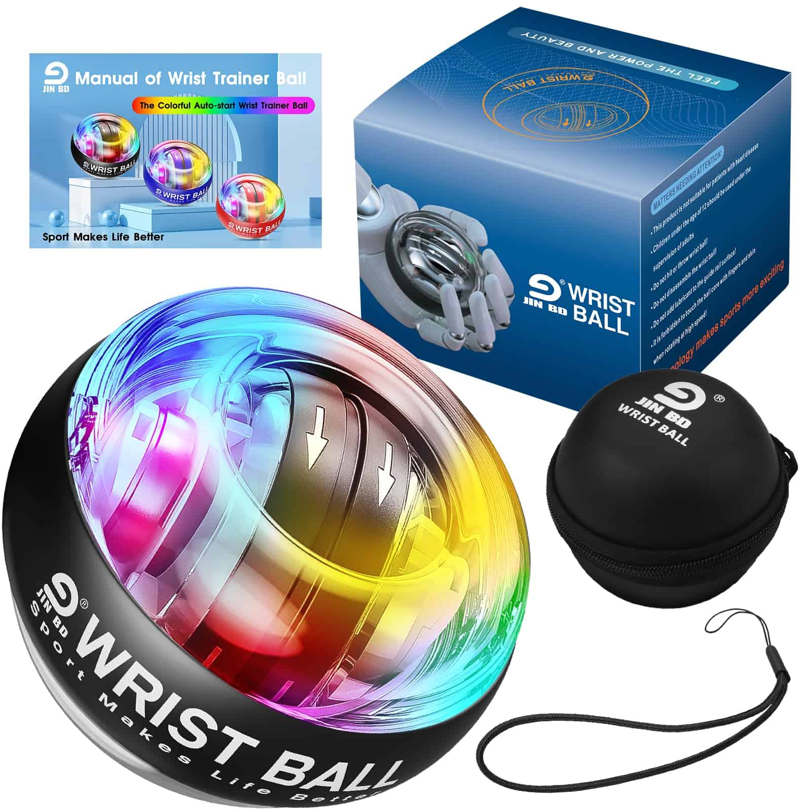 JIN BD Wrist Trainer Ball Auto-Start Wrist -Negro con luz LE - Imagen 3