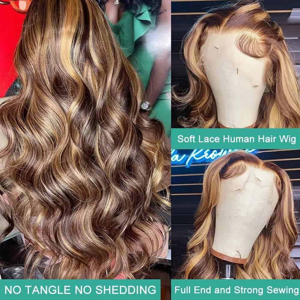 Peluca de Encaje 13X4 Resaltada Onda de Cuerpo Pelo Humano - Imagen 4