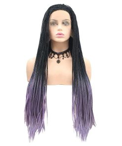 Peluca de Encaje Sintético Trenzado Negro Ombre Púrpura