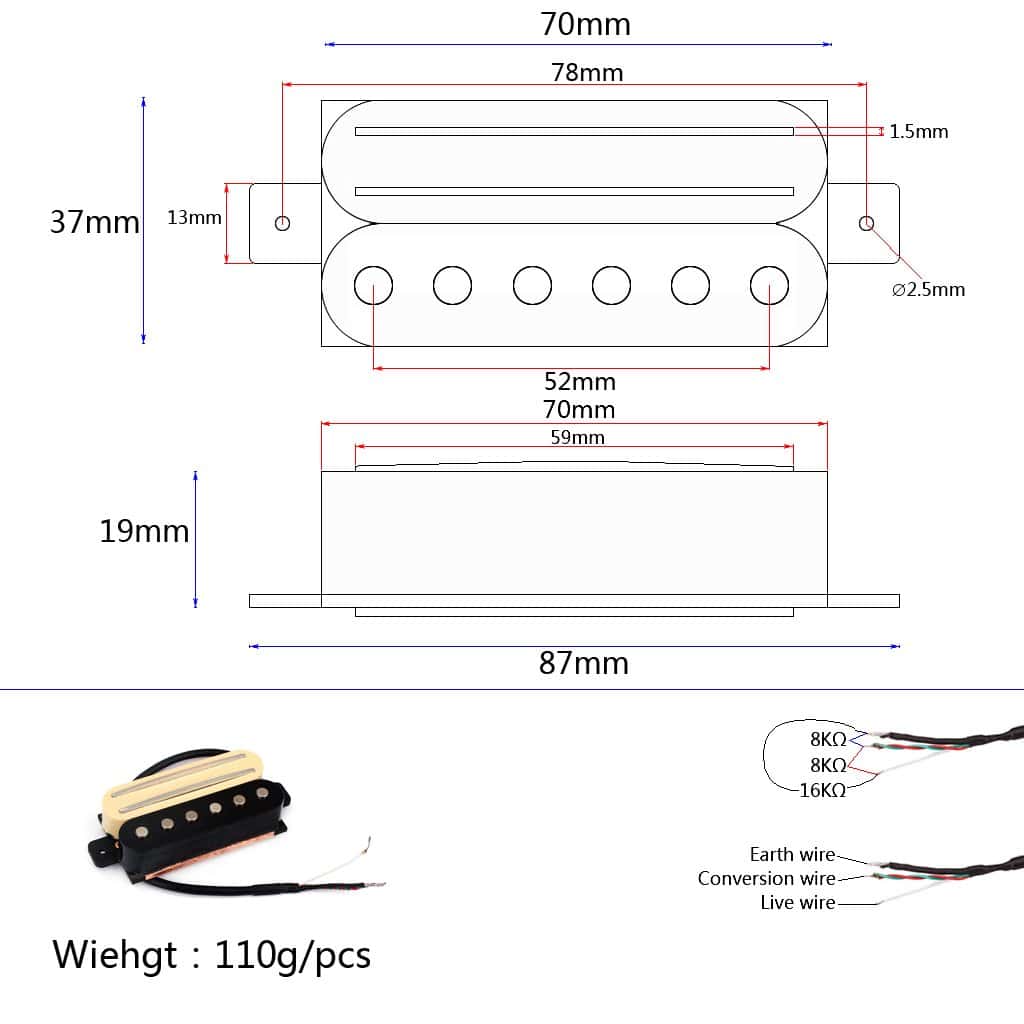 Alnicov 1Pcs Magnet Dual Rail Humbucker Pickup para - Imagen 8