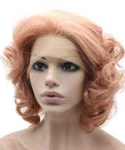 Pelucas de Cabello Sintético Rizado Corto de Color Rosa con