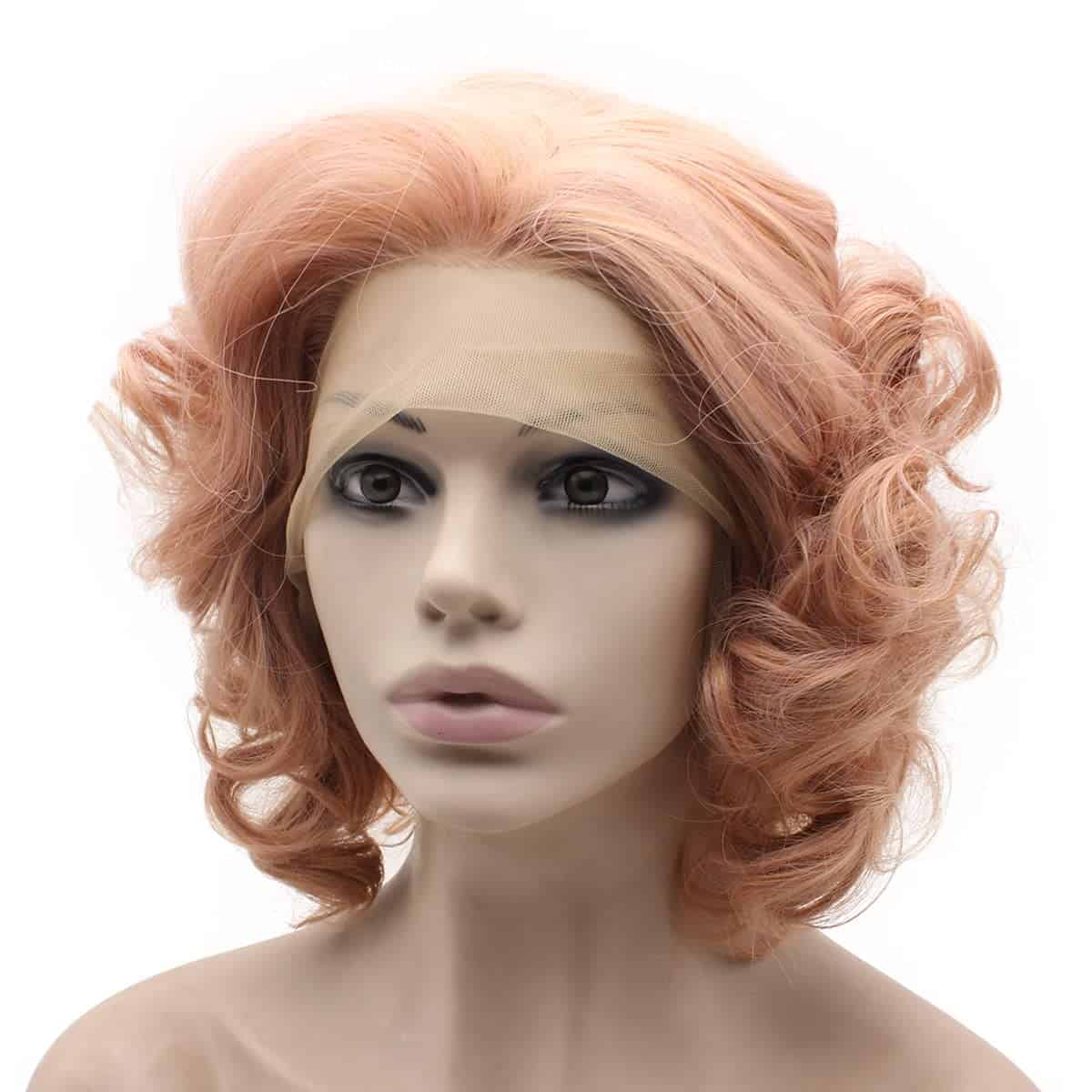 Pelucas de Cabello Sintético Rizado Corto de Color Rosa con