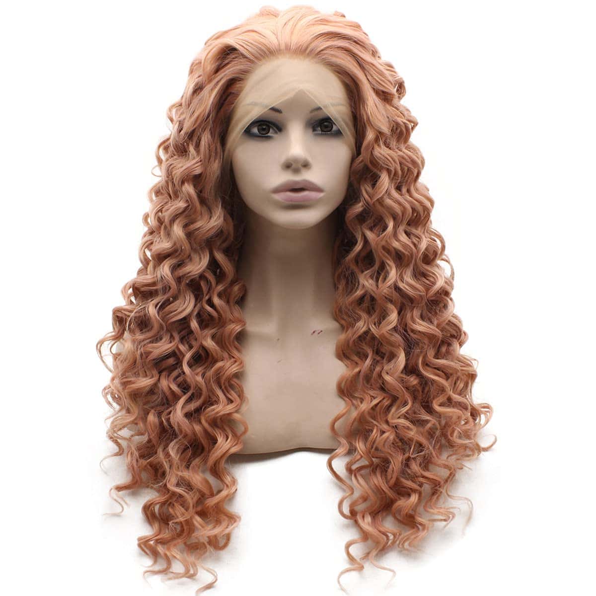 Peluca de Encaje Frontal Rizado Largo en Rosa Sintética