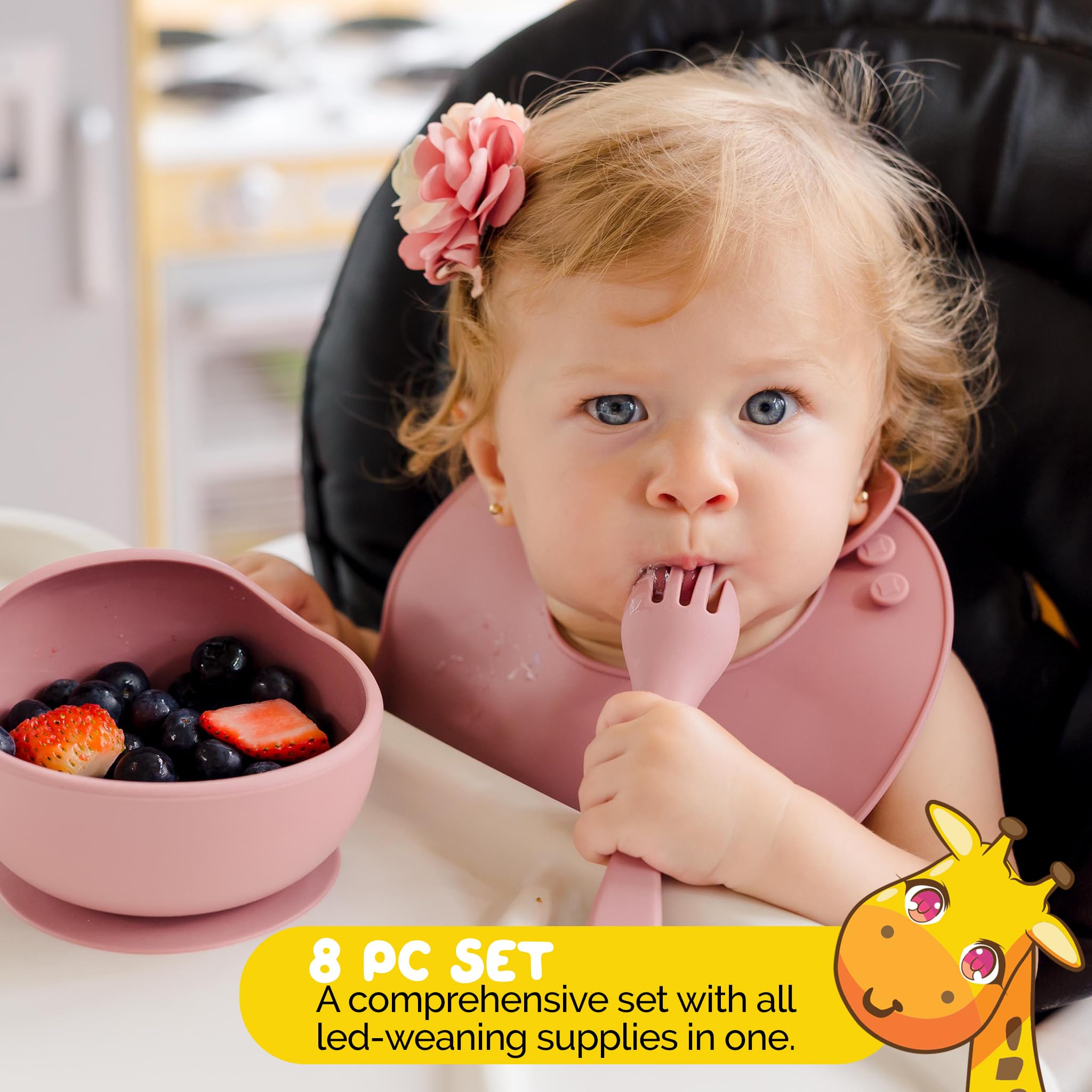 Juego de alimentación Muqee Peeko en color rosa turco para - Imagen 3