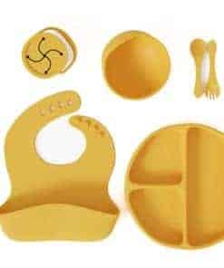 Set de alimentación de silicona por Muqee Peeko en amarillo