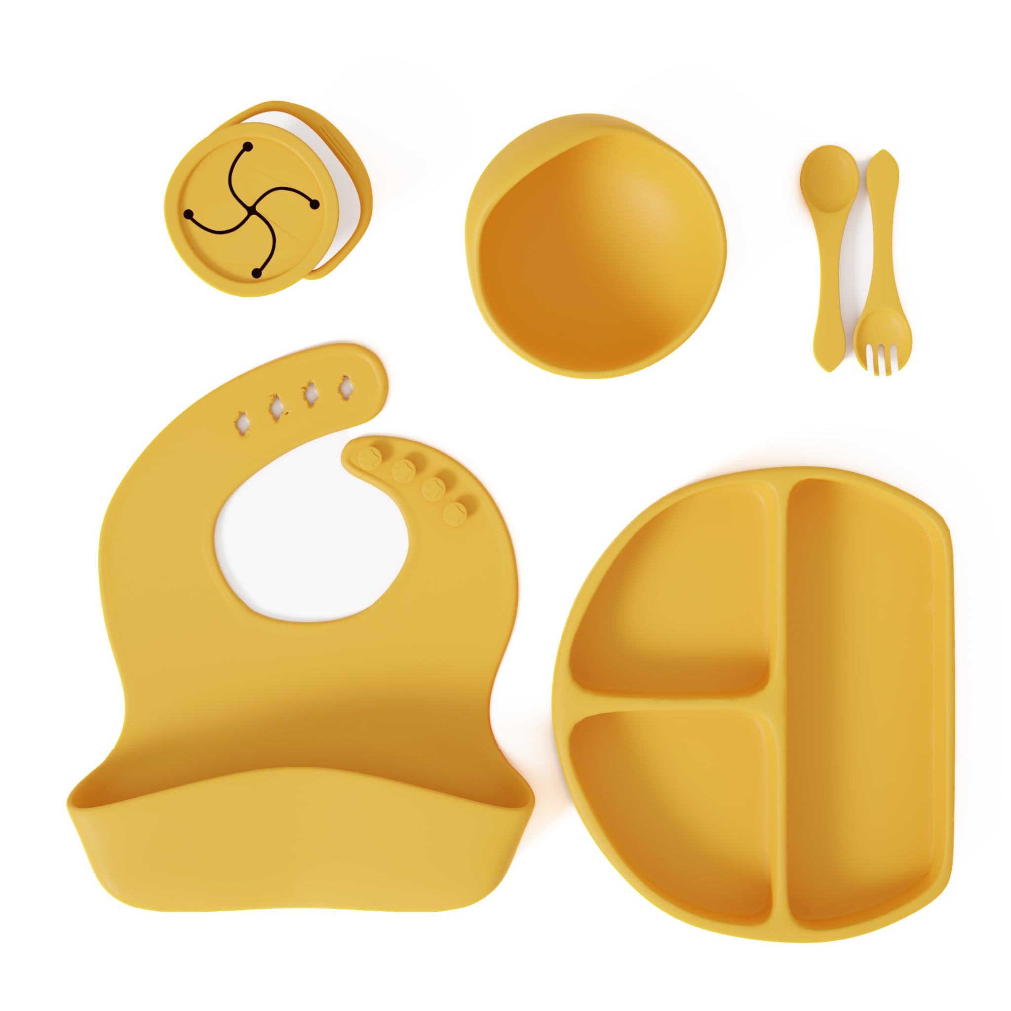 Set de alimentación de silicona por Muqee Peeko en amarillo