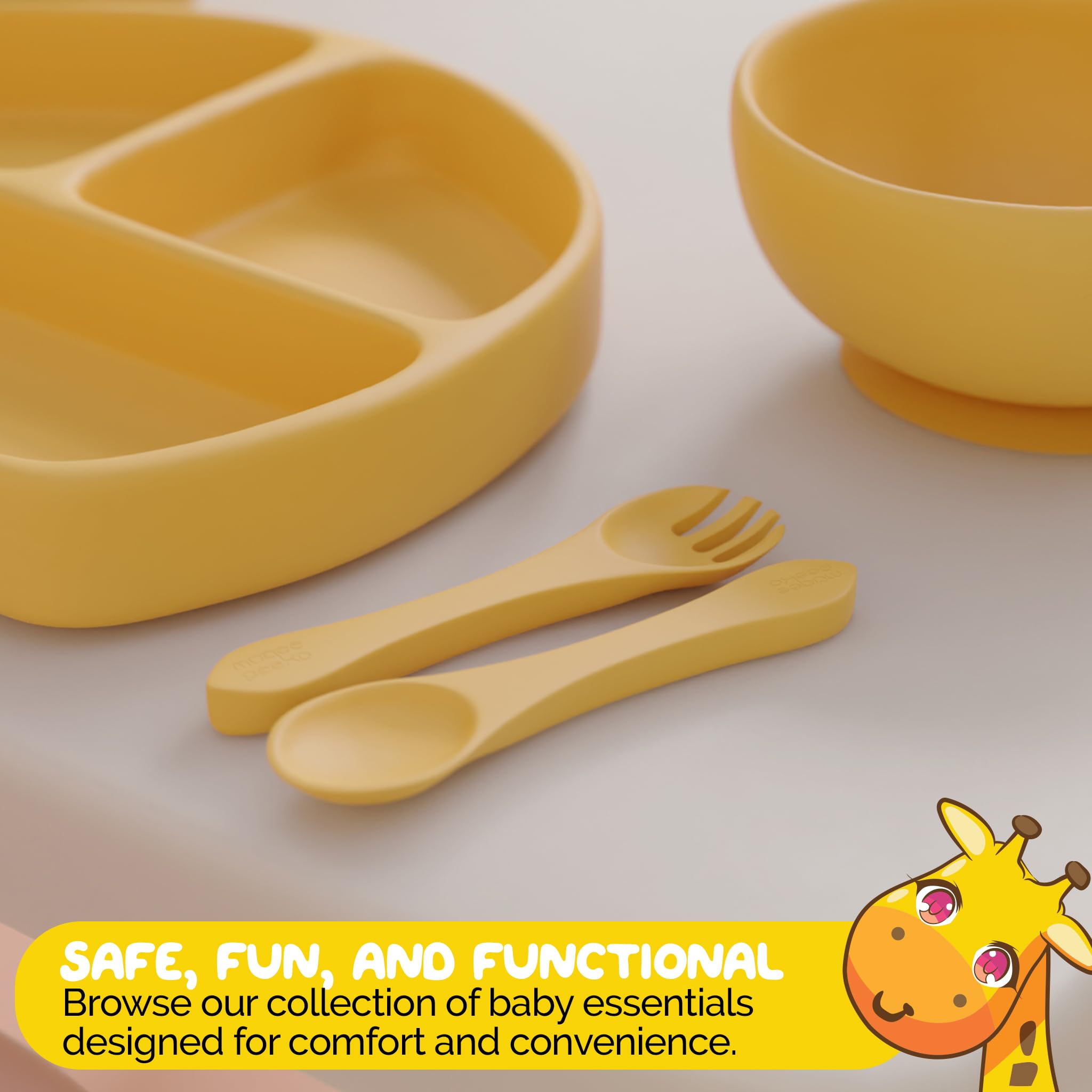 Set de alimentación de silicona por Muqee Peeko en amarillo - Imagen 7