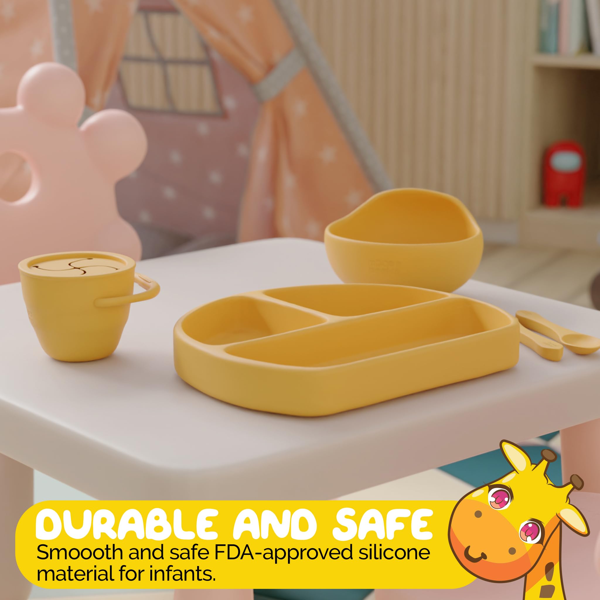 Set de alimentación de silicona por Muqee Peeko en amarillo - Imagen 4