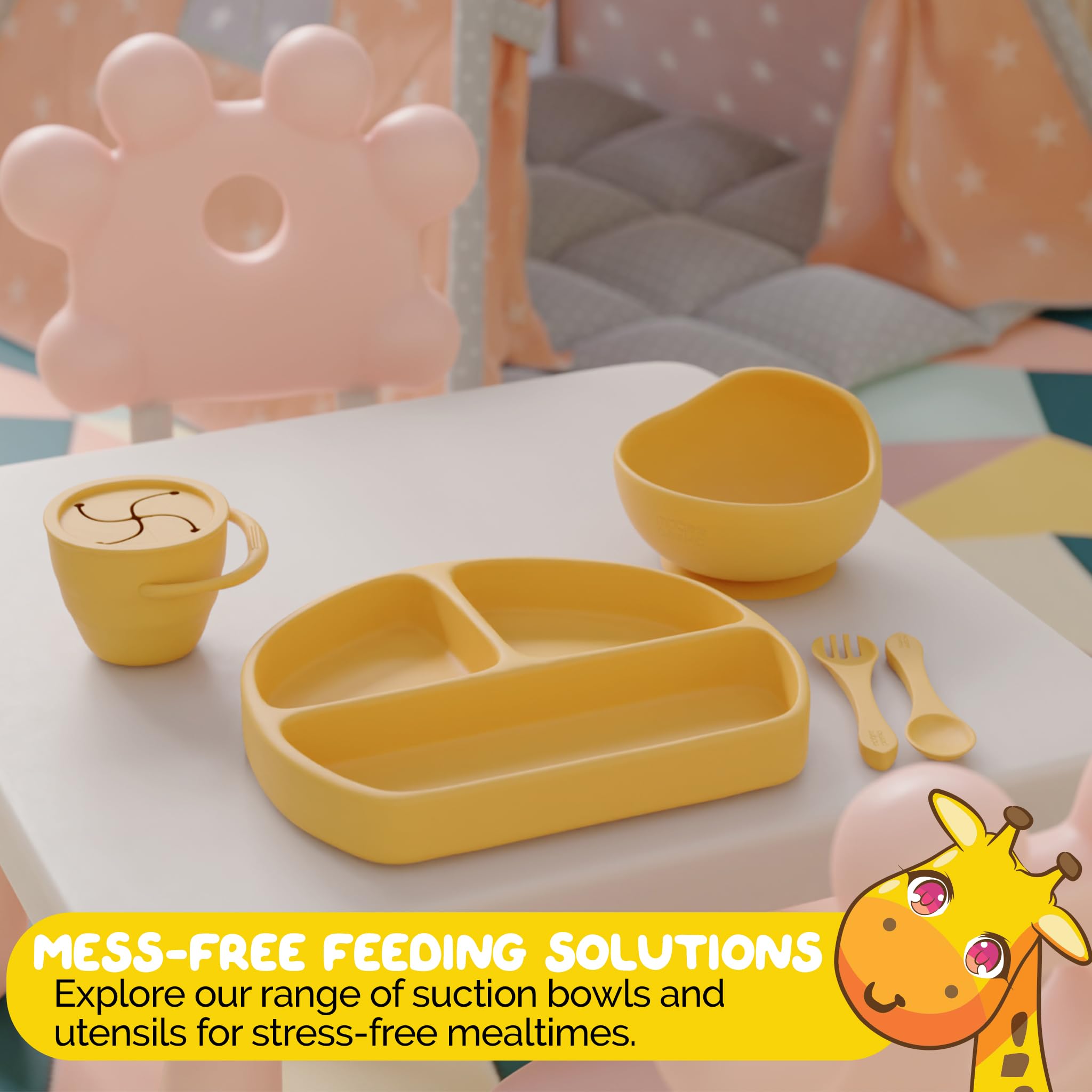 Set de alimentación de silicona por Muqee Peeko en amarillo - Imagen 5