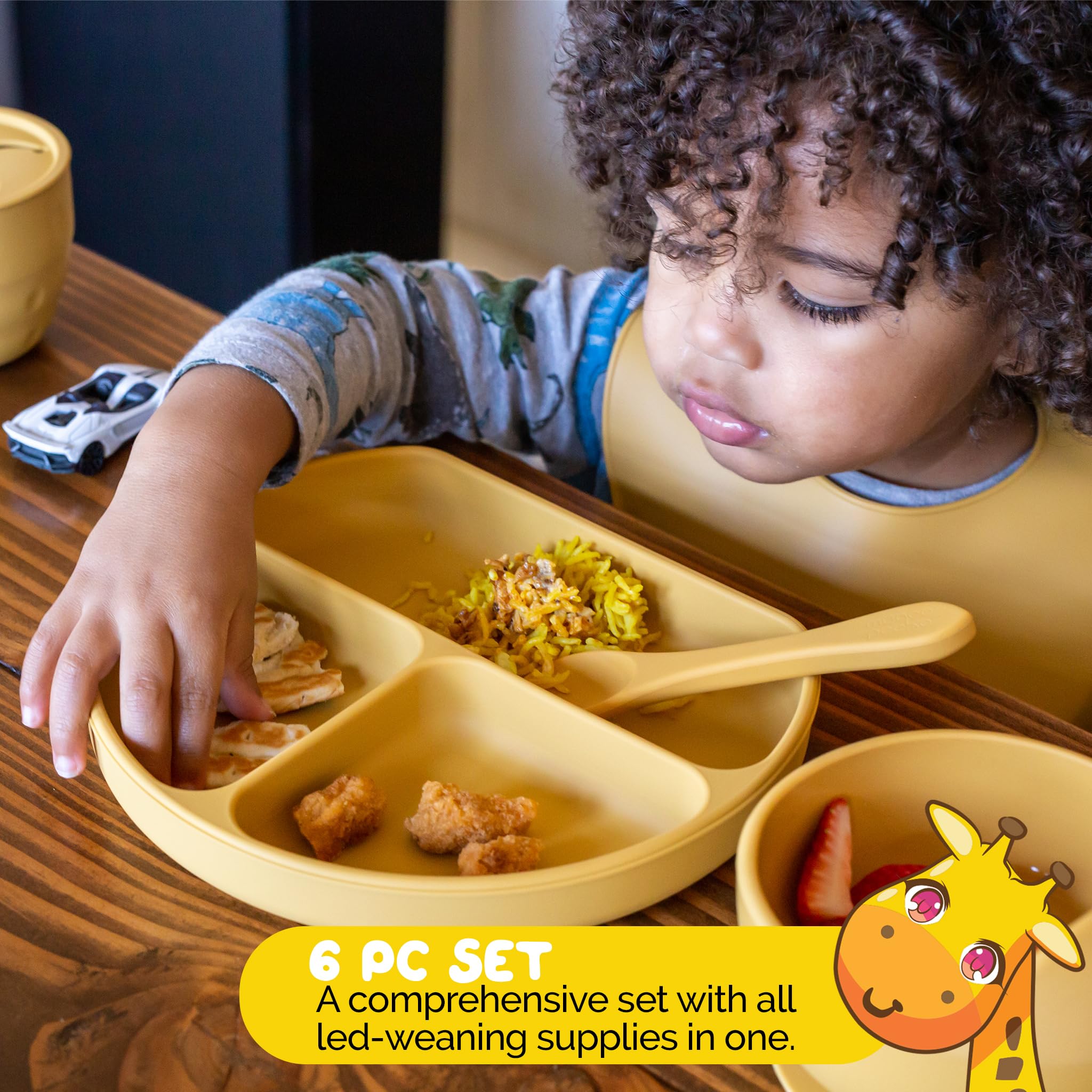 Set de alimentación de silicona por Muqee Peeko en amarillo - Imagen 3