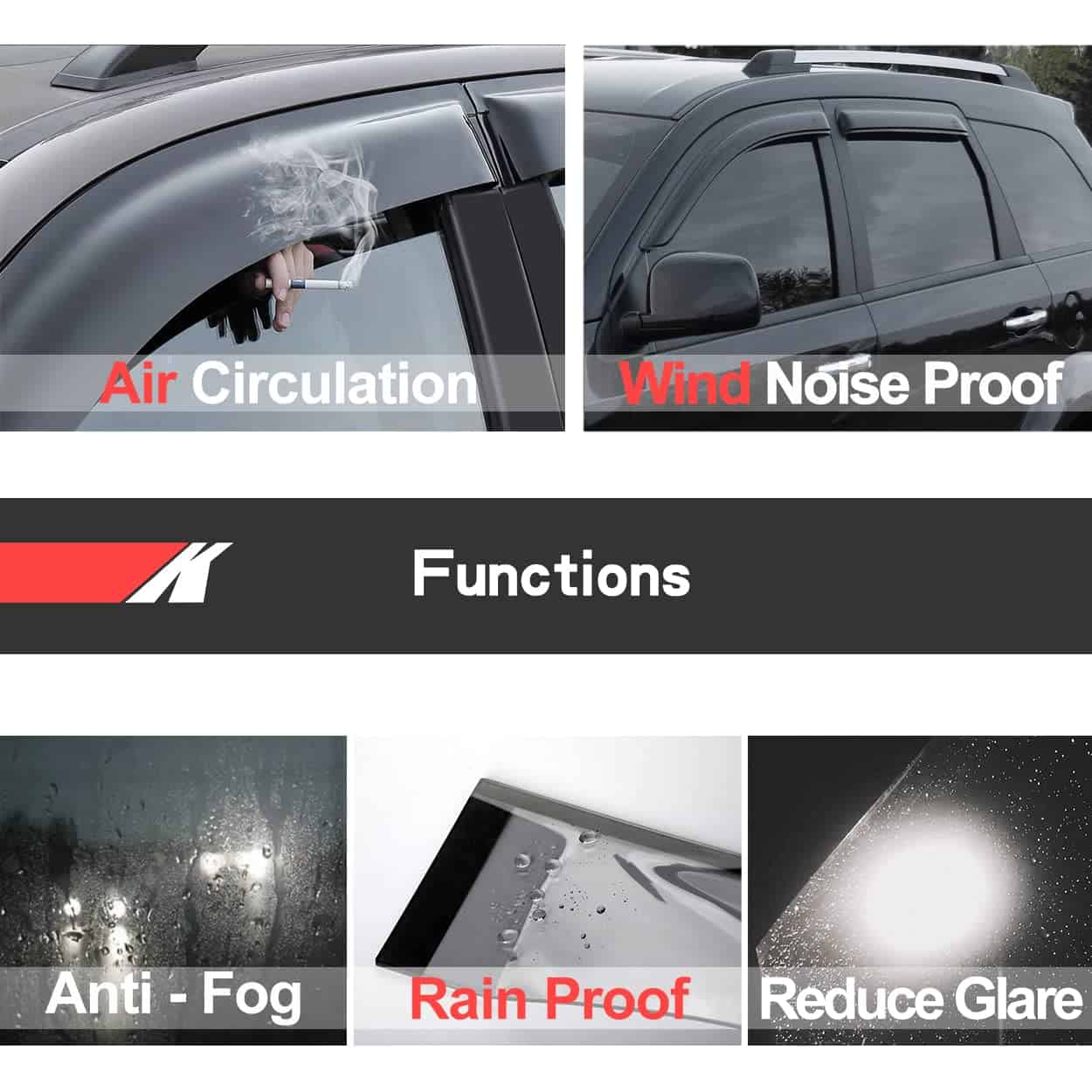 Kucaruce Sun Rain Guards Window Wind Vent Deflector, 4 - Imagen 5