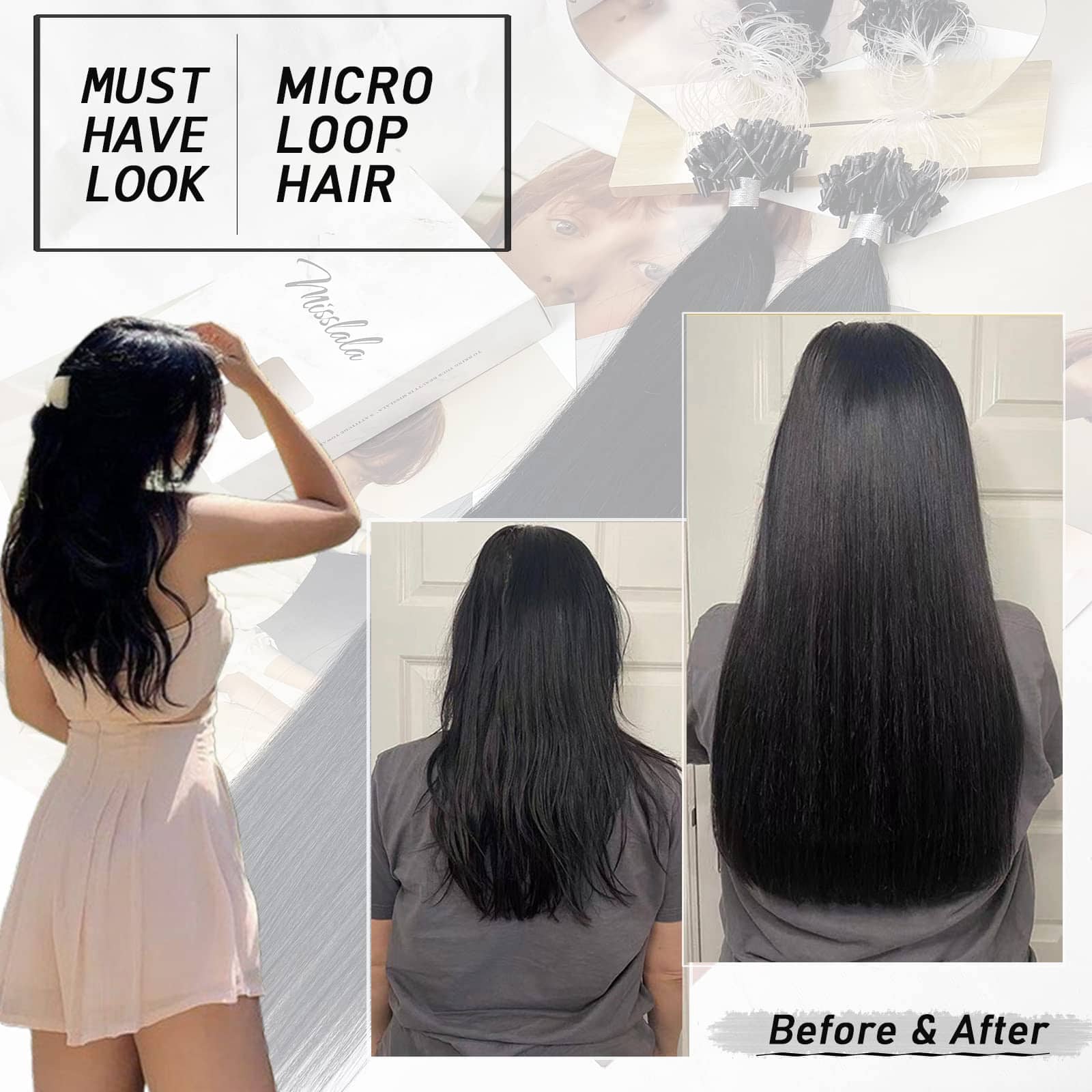 Misslala Extensiones de Cabello Microlink de 16 Pulgadas - - Imagen 3