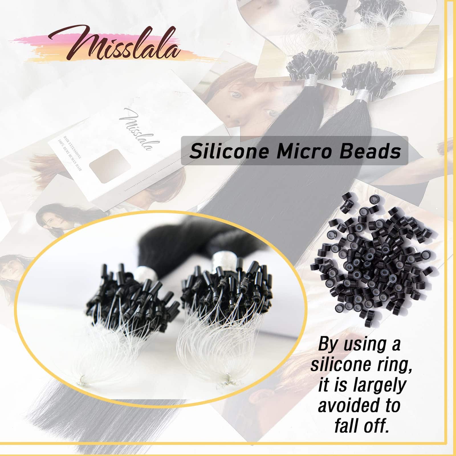 Misslala Extensiones de Cabello Microlink de 16 Pulgadas - - Imagen 4