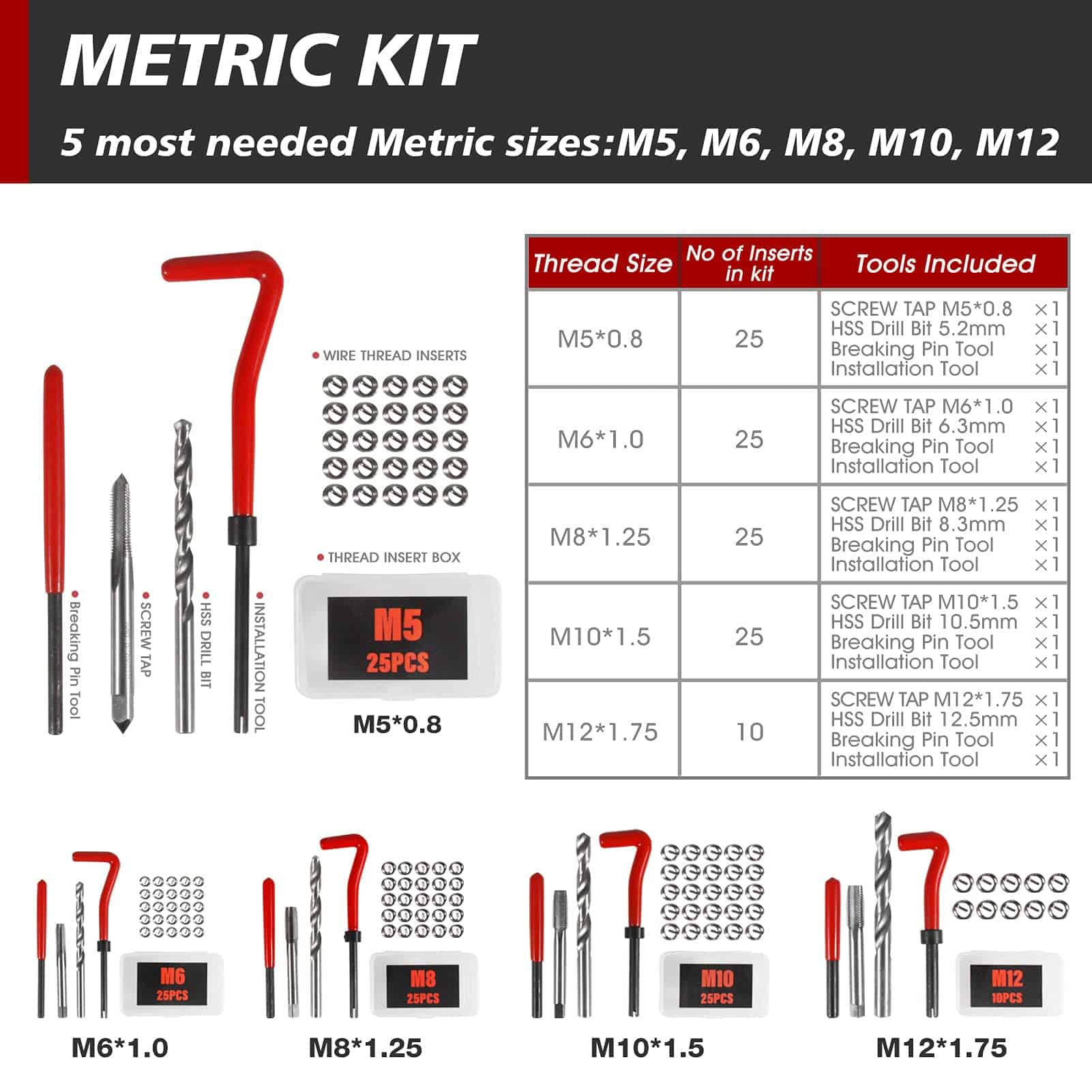 Kit de Reparación de Roscas TAILUG, Kit Métrico de Helicoil - Imagen 3