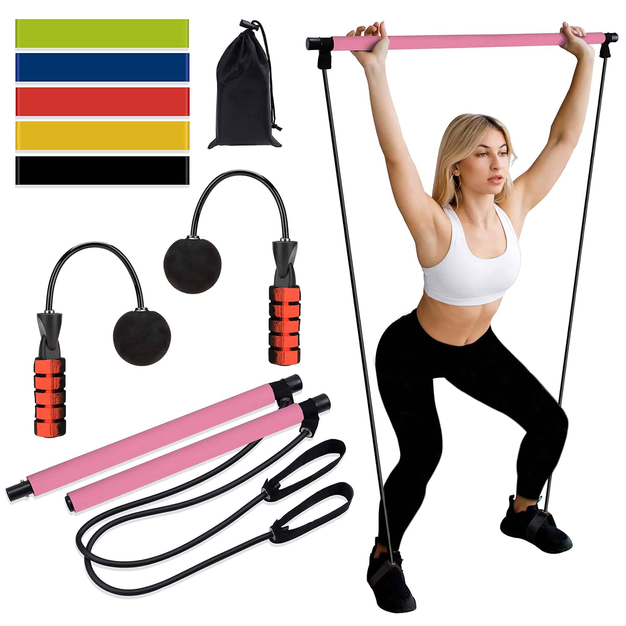 Maxwealth Cordless Jump Rope con Barra de Pilates y Bandas