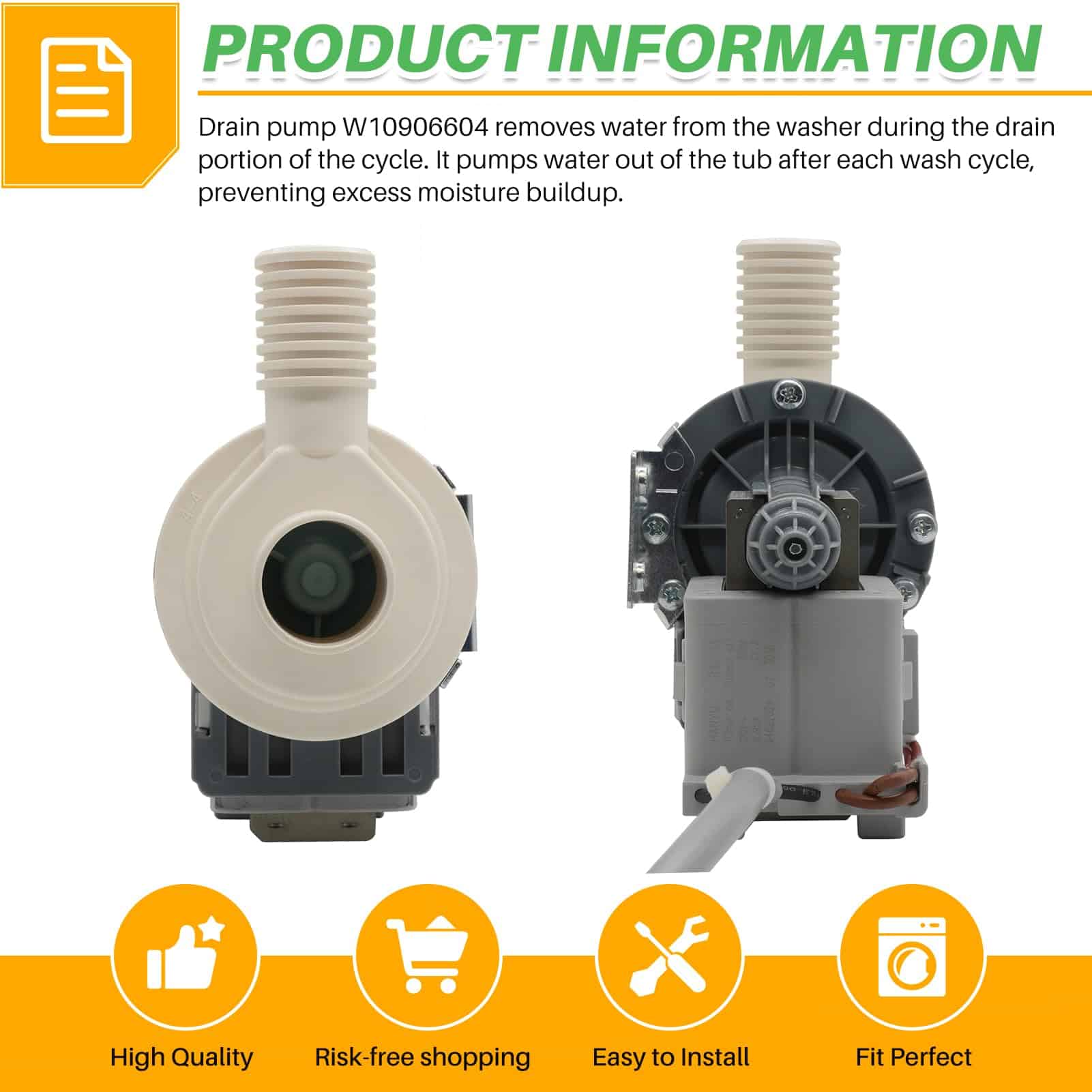 Tauuio W10906604 Bomba de Agua de Lavadora Compatible con - Imagen 9