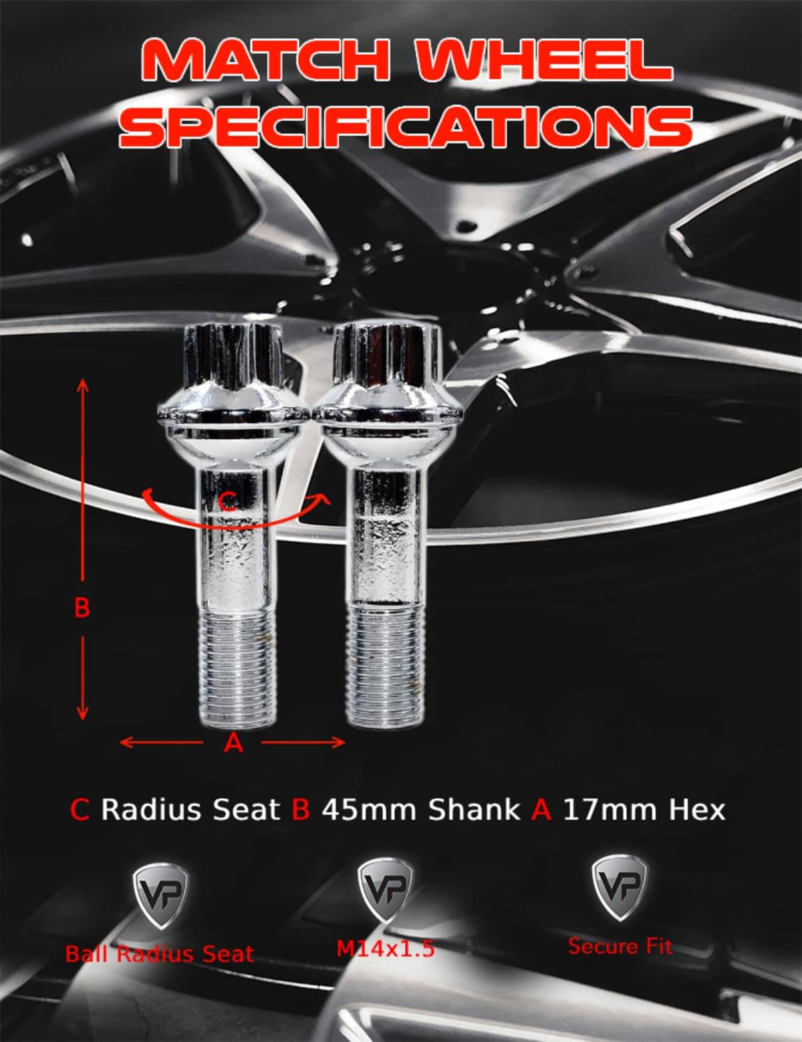 Set de 20 Pernos de Rueda de Estrella Hexagonal de Bola de - Imagen 5